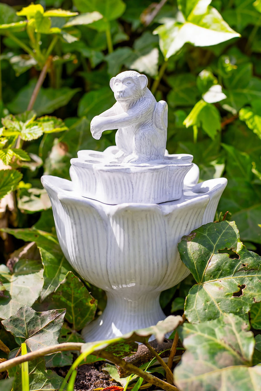 White Ceramic Pique Flower Holder With A Monkey by Astier de Villatte, 17cm