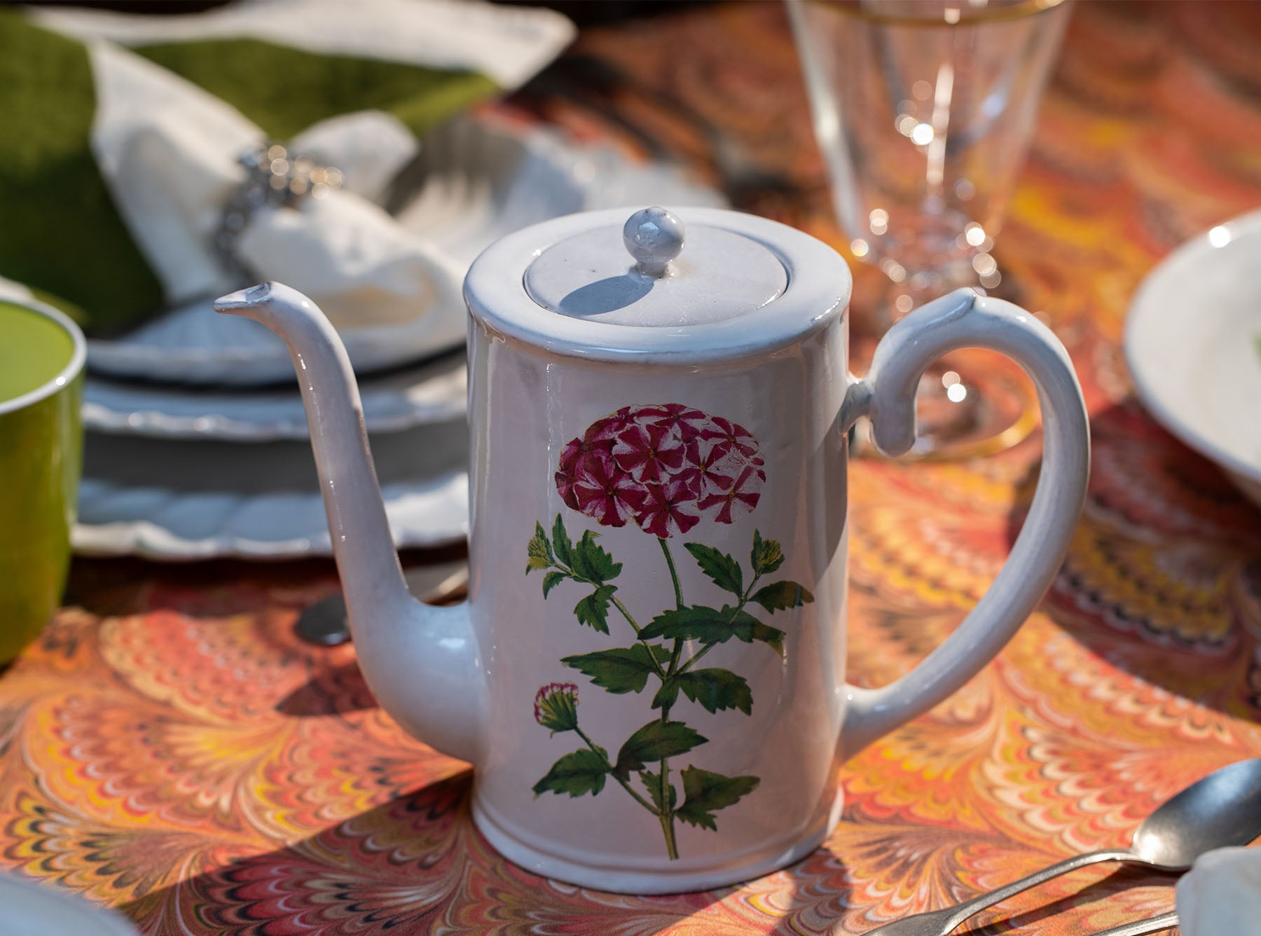 White Ceramic Red Star Phlox Coffee Pot by Astier de Villatte, 17cm