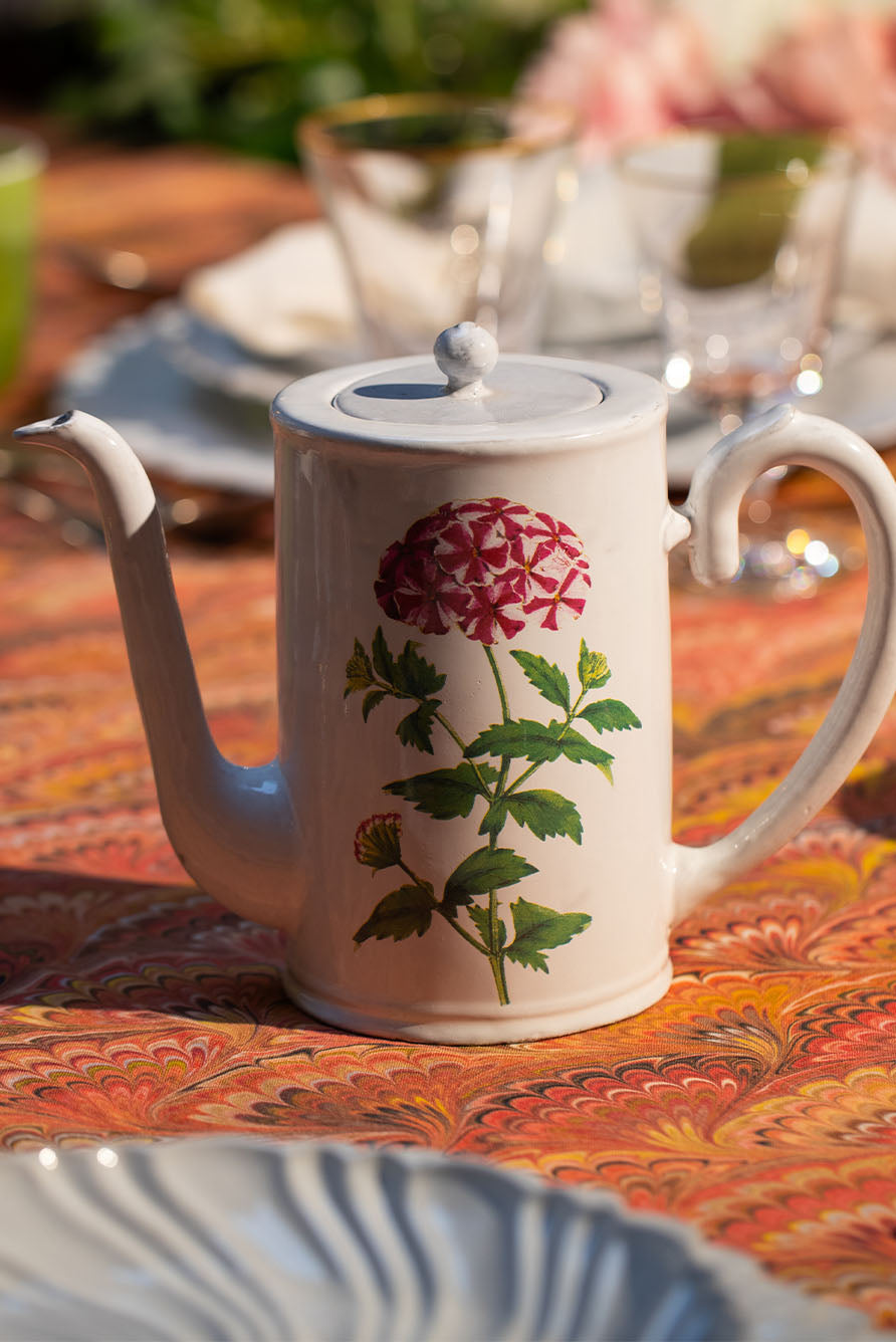 White Ceramic Red Star Phlox Coffee Pot by Astier de Villatte, 17cm