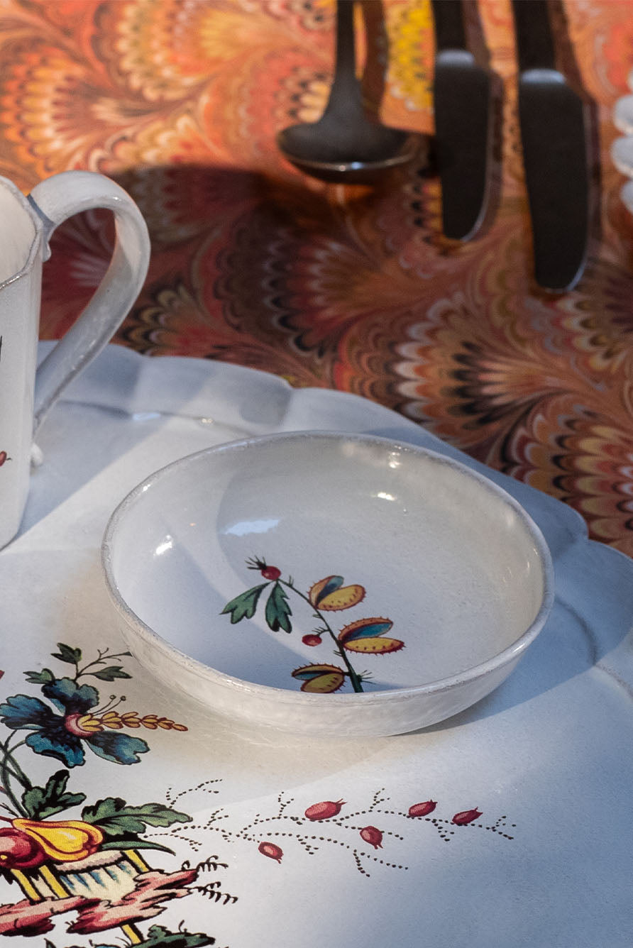 White Ceramic Small Yellow Bud Dish by Astier de Villatte, 11cm
