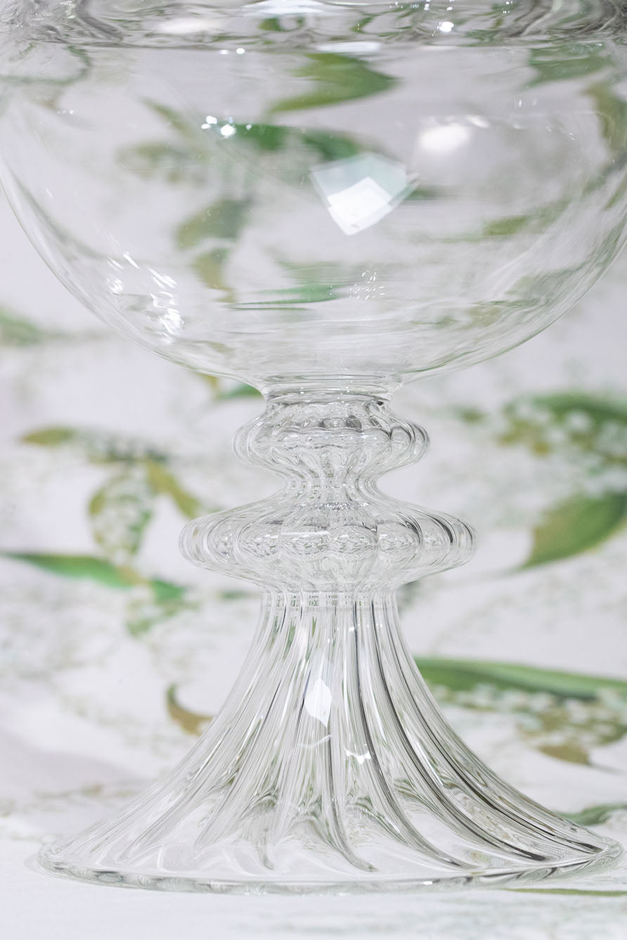 Wide Aurora Clear Handblown Glass Vase On Stand, 27cm