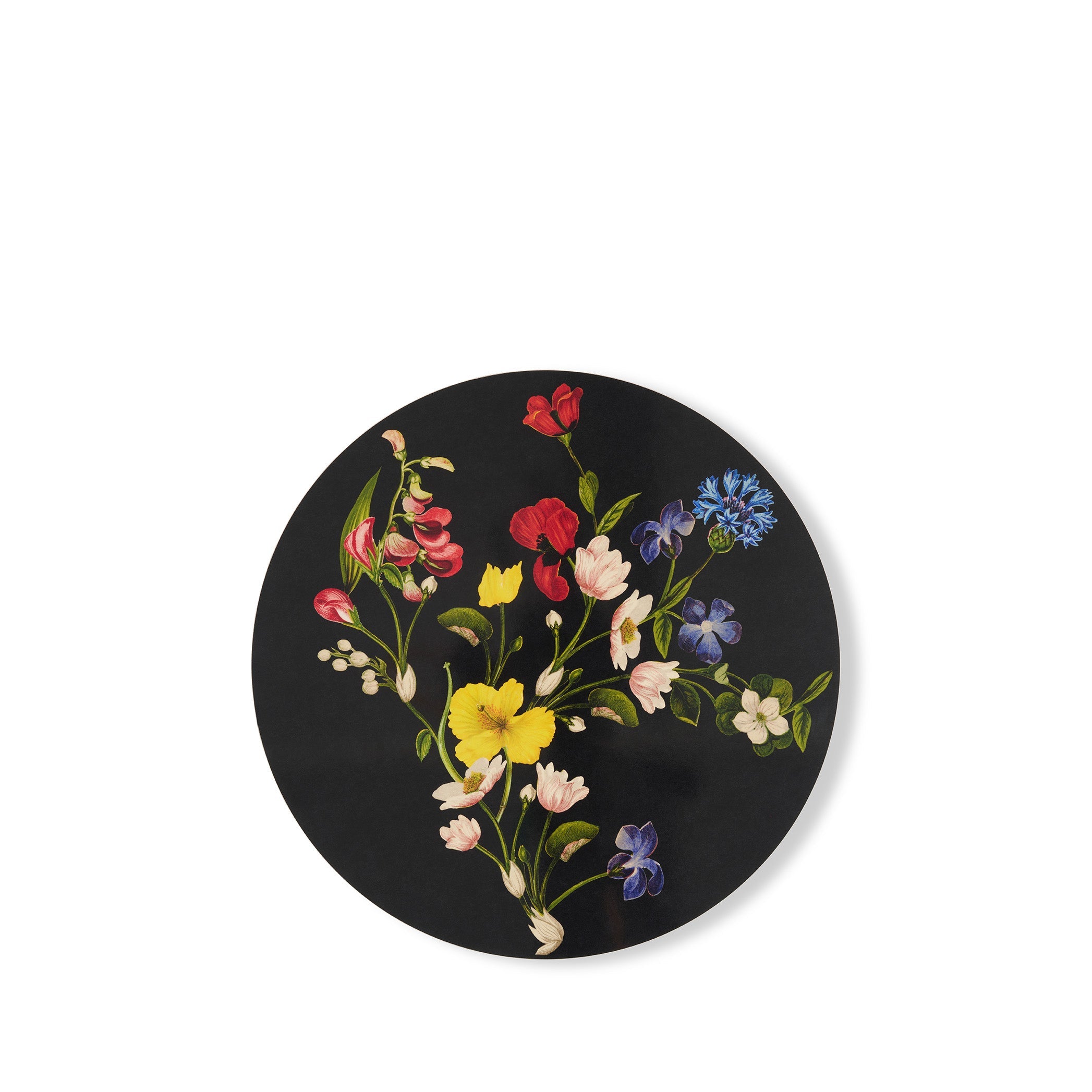 S&B x John Derian 'Botanical Wildflower' Round Cork-Backed Placemat in Black, 34cm