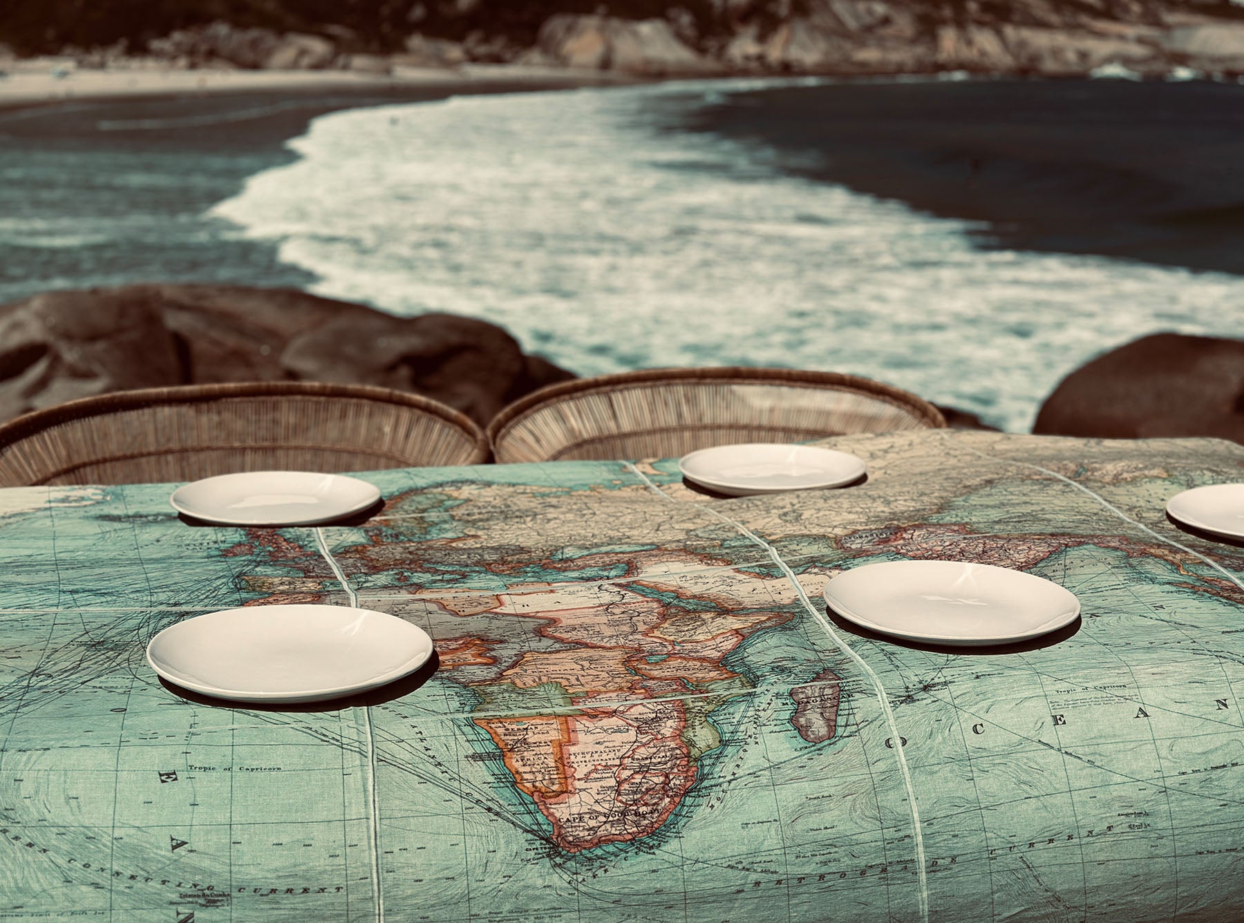 1914 Nautical World Map Linen Tablecloth