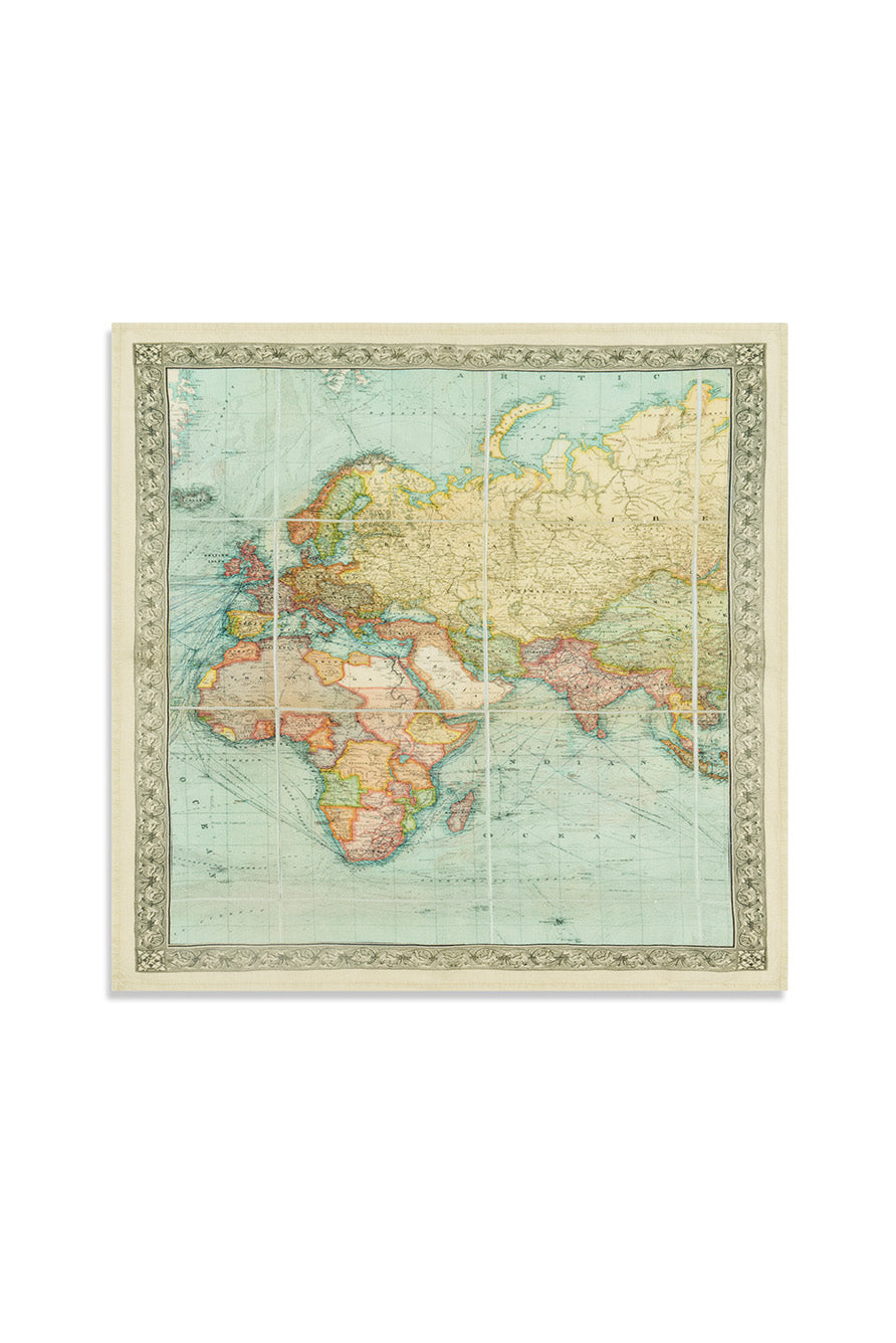 1914 Nautical World Map Linen Napkin, 50x50cm