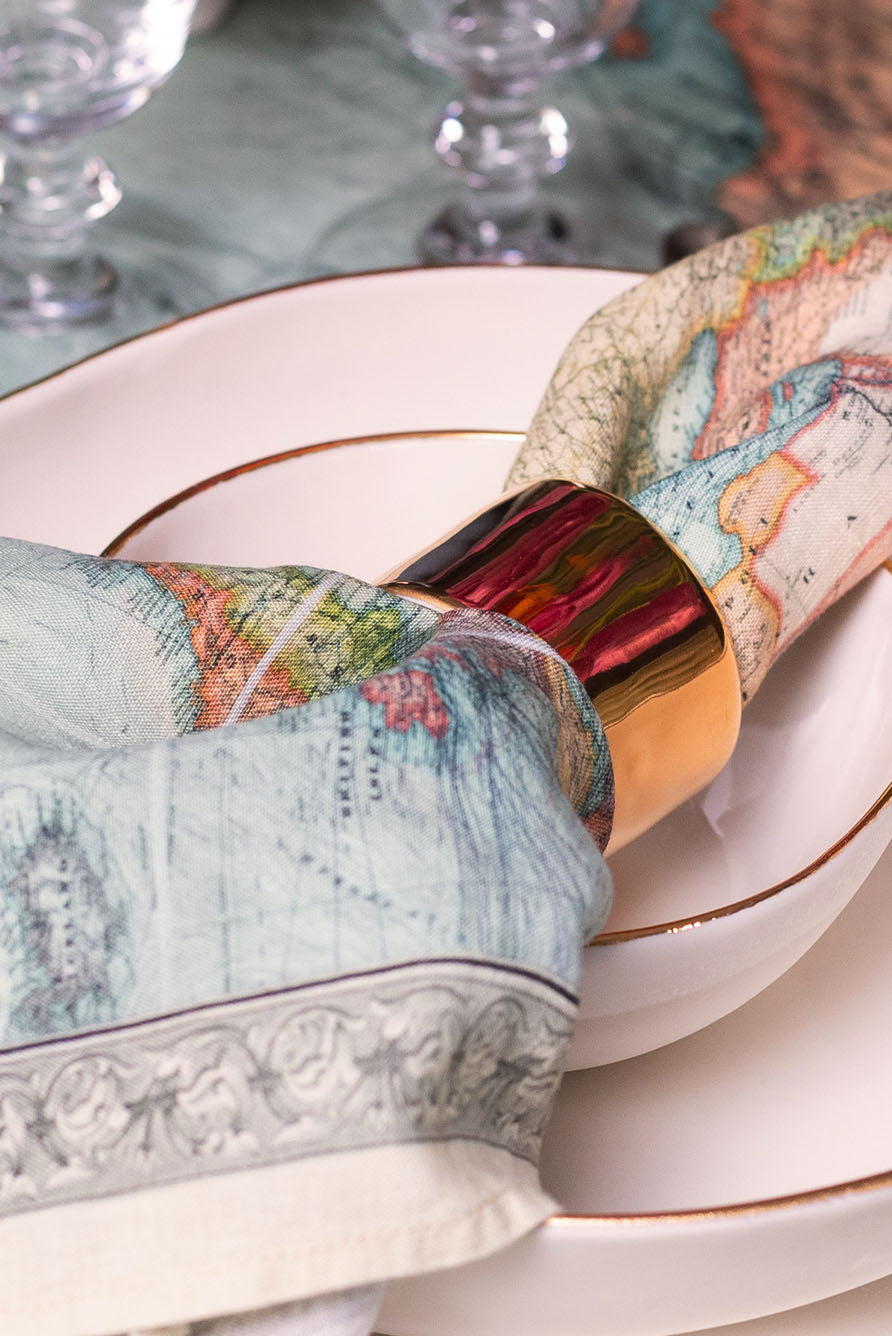 1914 Nautical World Map Linen Napkin, 50x50cm