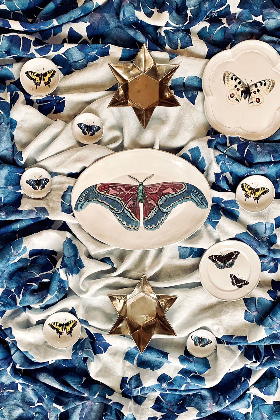 Small Adonis Blue Butterfly Mug by Astier de Villatte, 11 cm