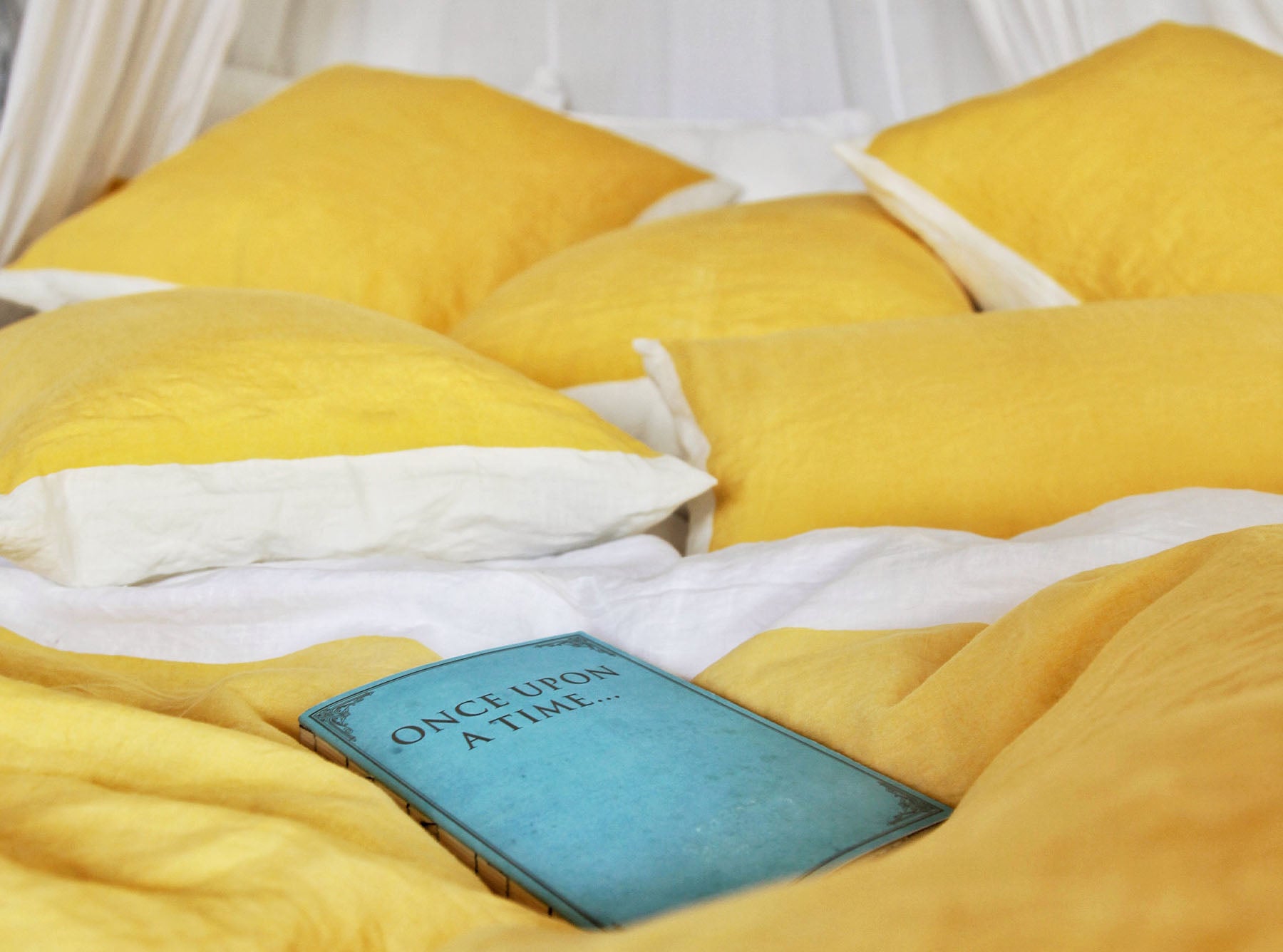 Hand Painted Linen Cushion in Mustard Yellow, 50cm x 50cm