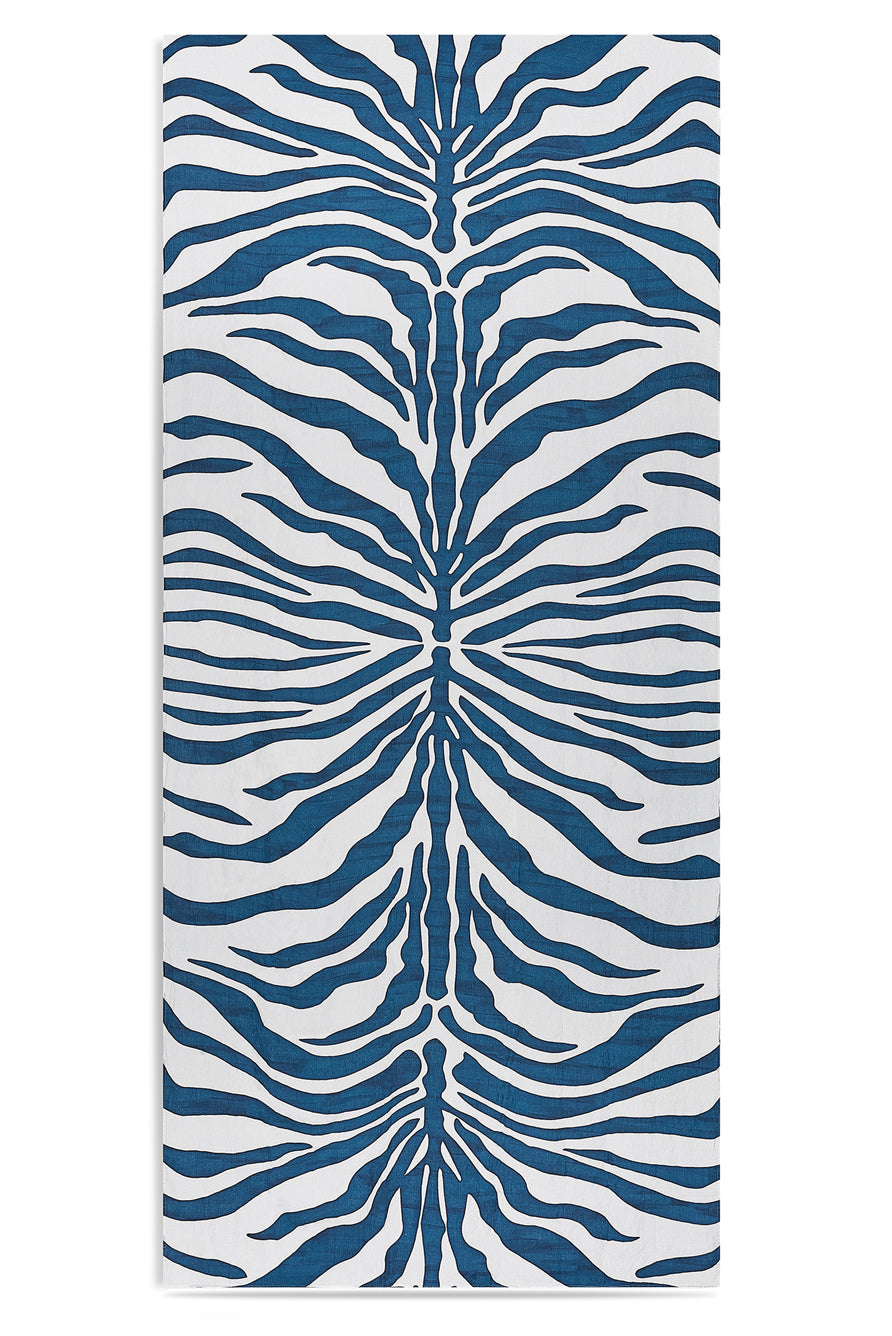 Zebra Linen Tablecloth in Petrol Blue