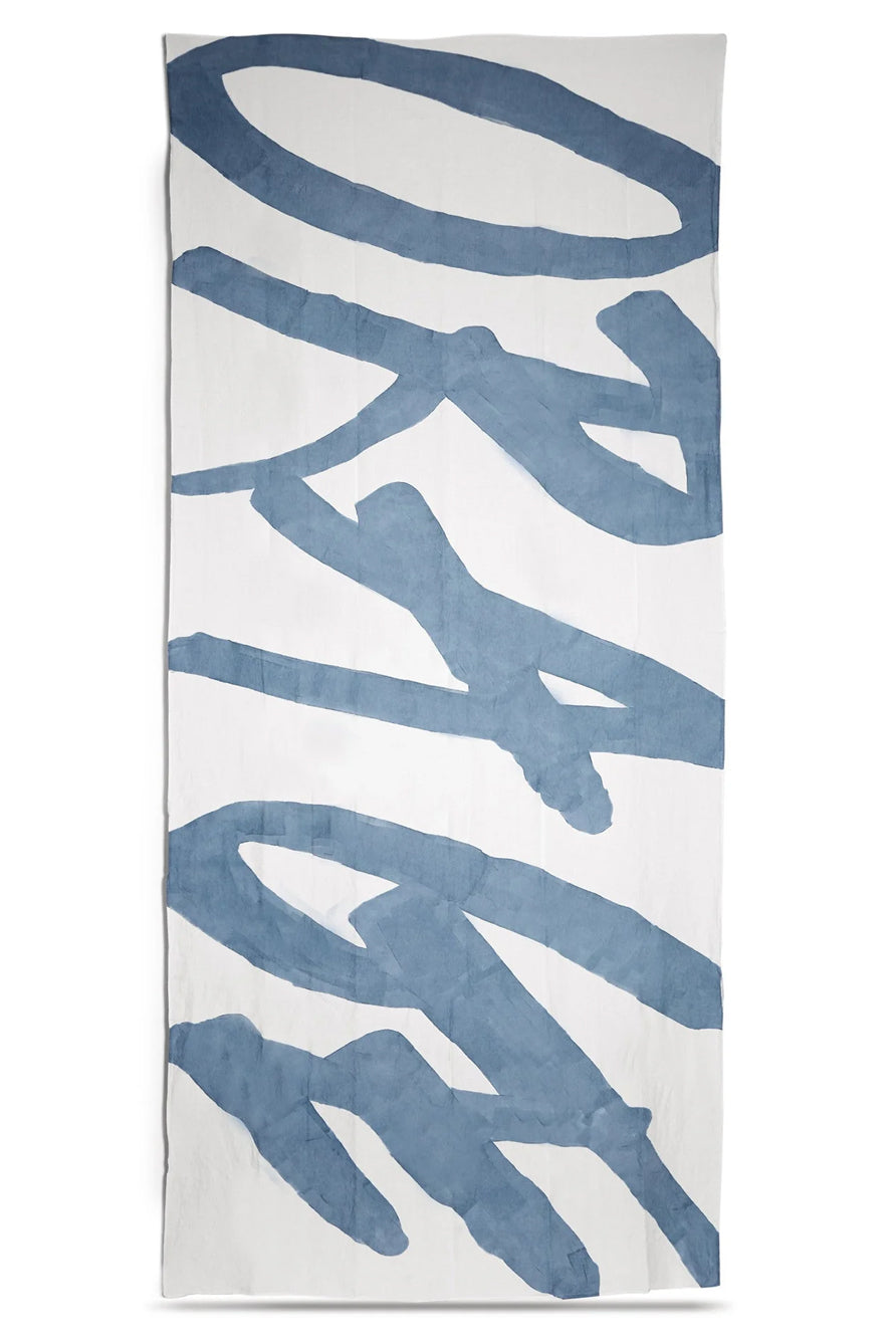 'Orage' Word Linen Tablecloth in Powder Blue