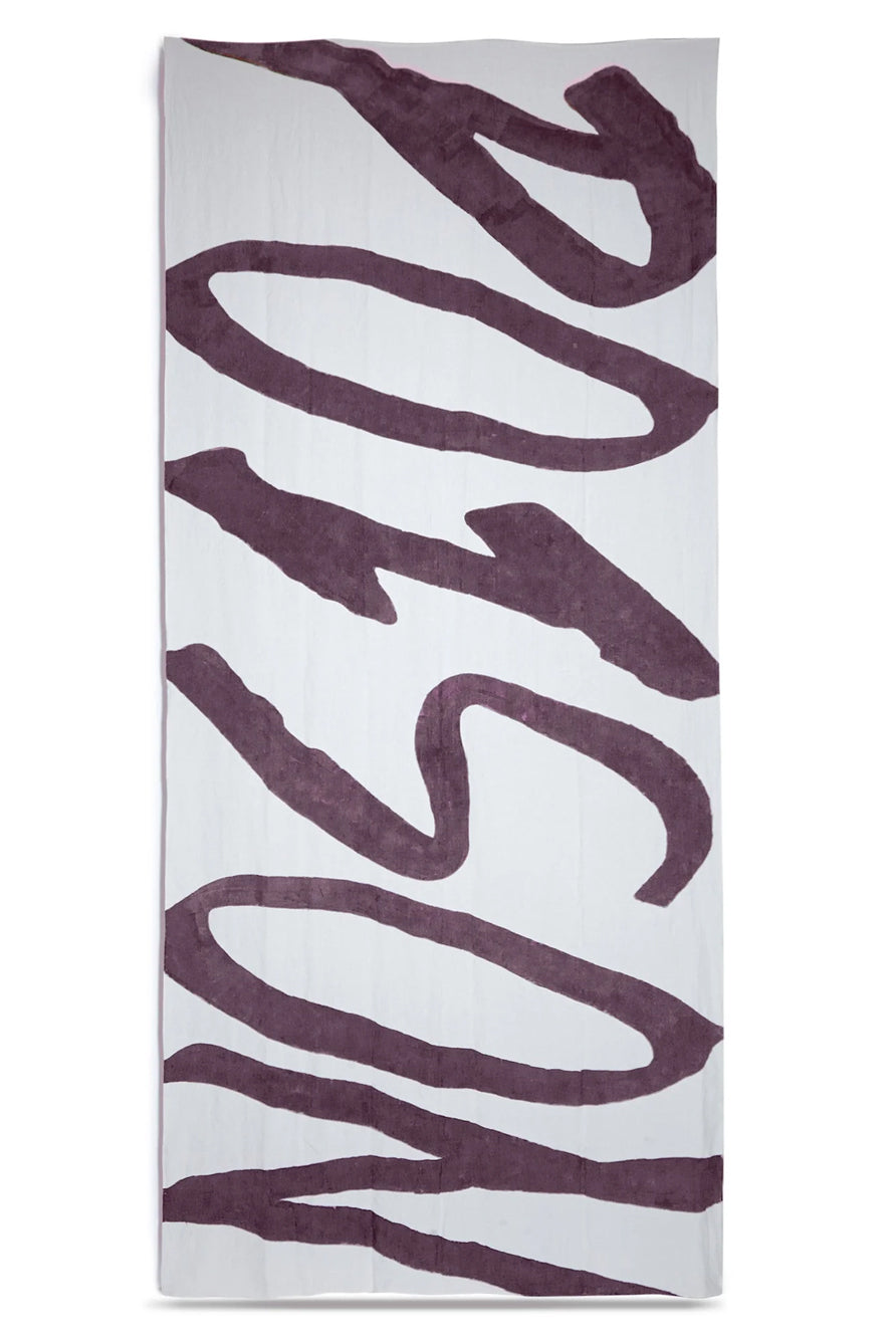 'Poison' Word Linen Tablecloth in Grape Purple