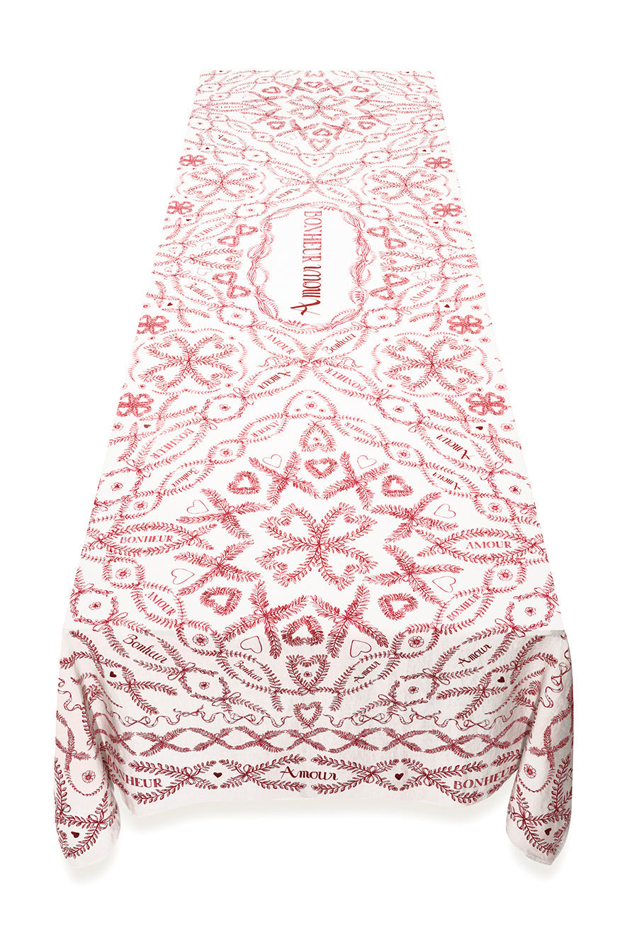 'Amour Bonheur' Linen Tablecloth