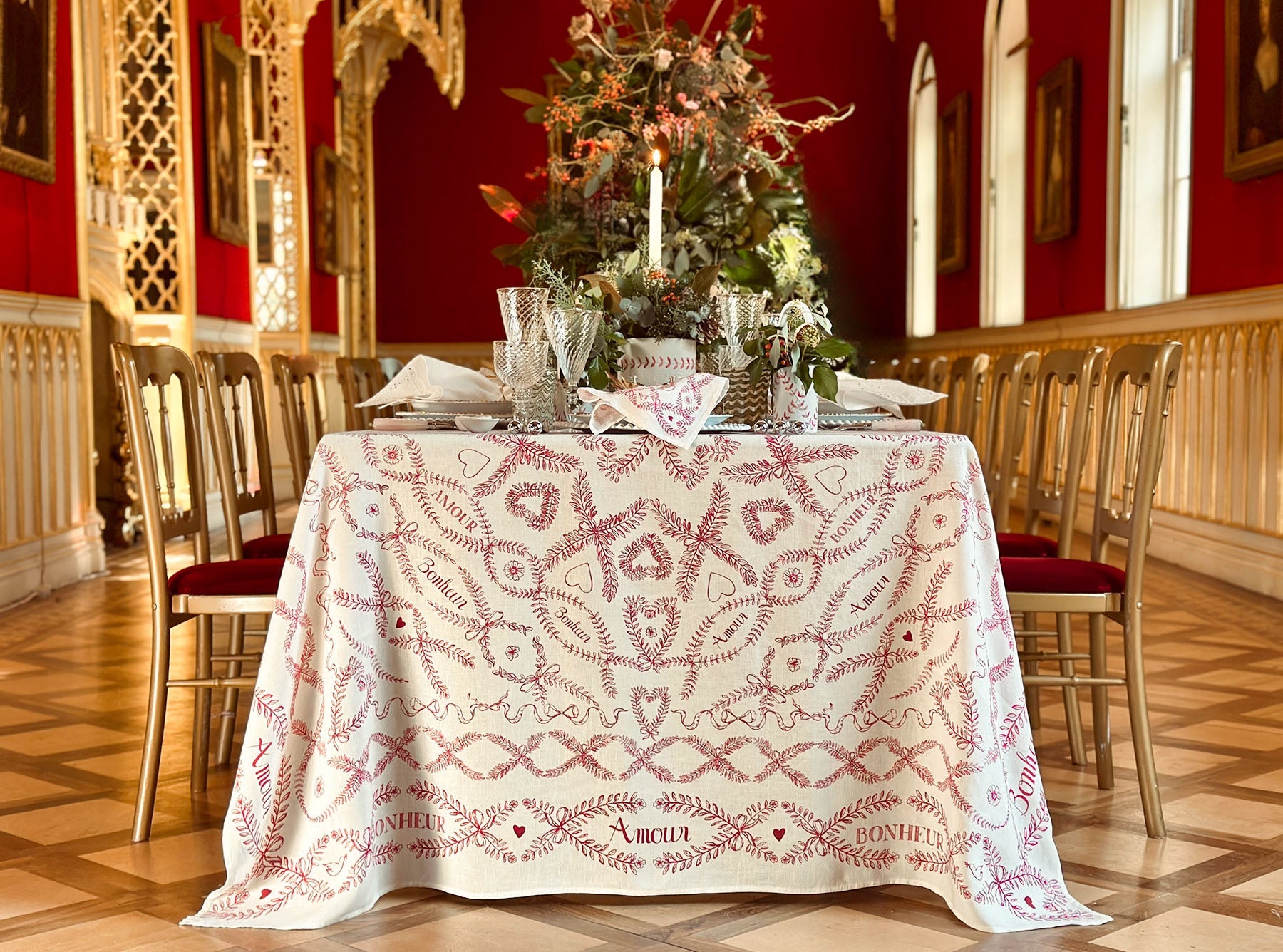 'Amour Bonheur' Linen Napkin, 50x50cm