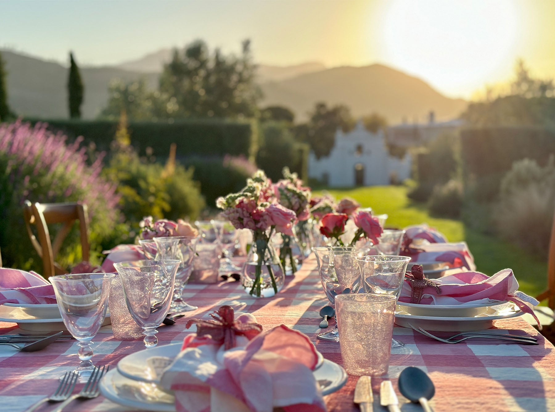 'Gingham' Linen Napkin in Rose Pink