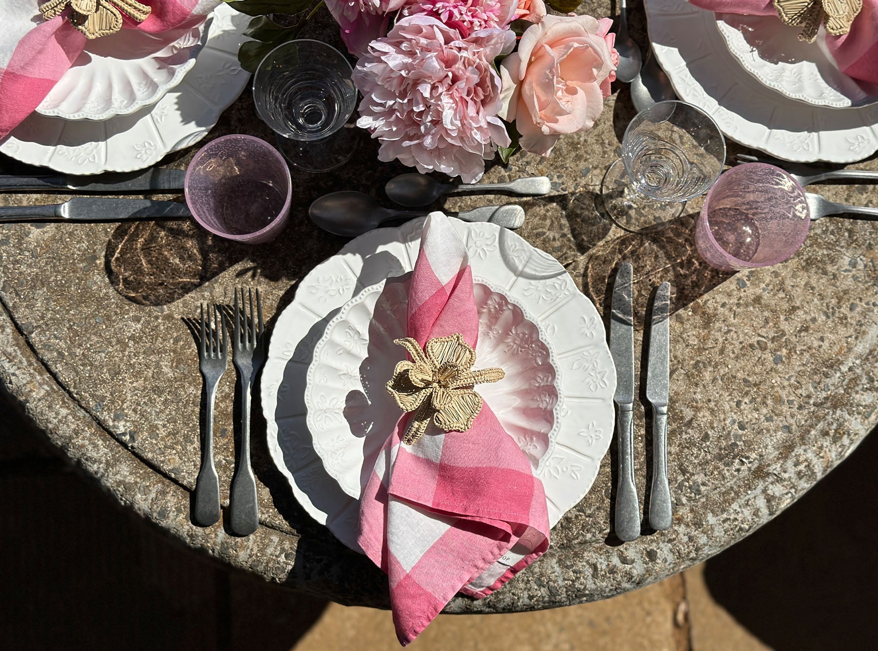 'Gingham' Linen Napkin in Rose Pink