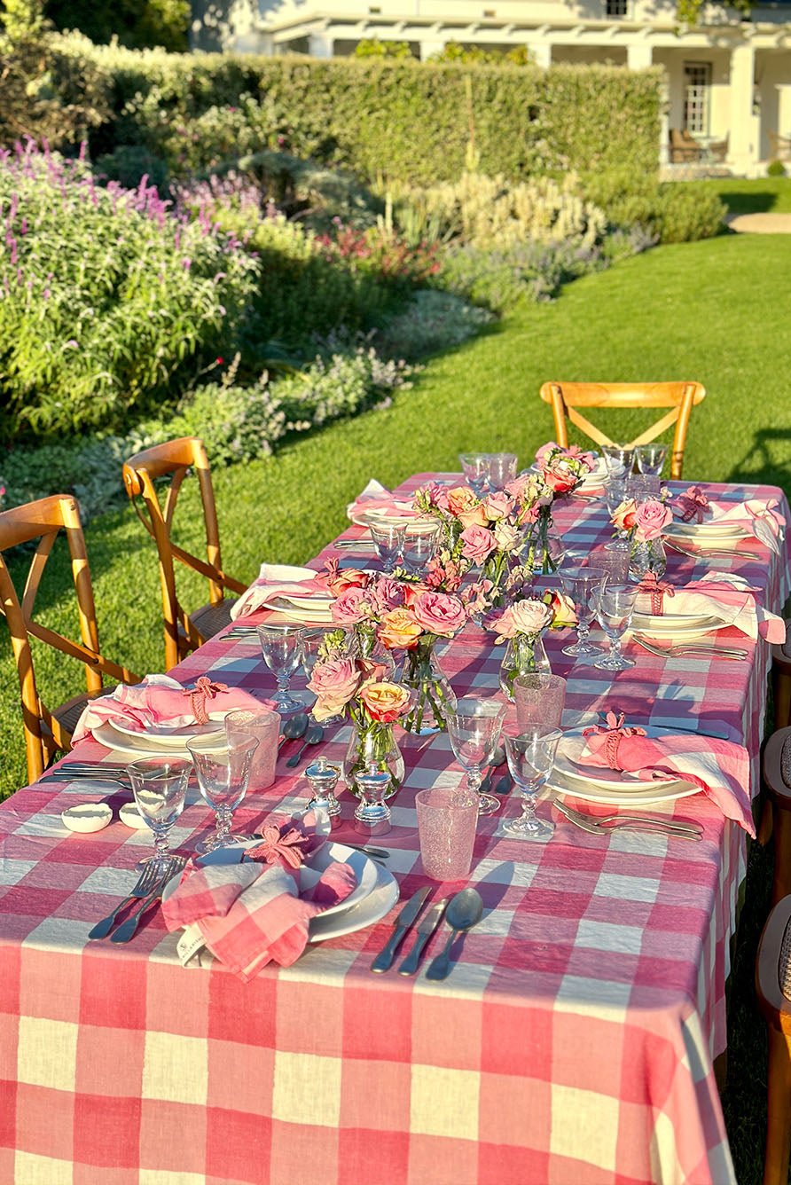 'Gingham' Linen Napkin in Rose Pink
