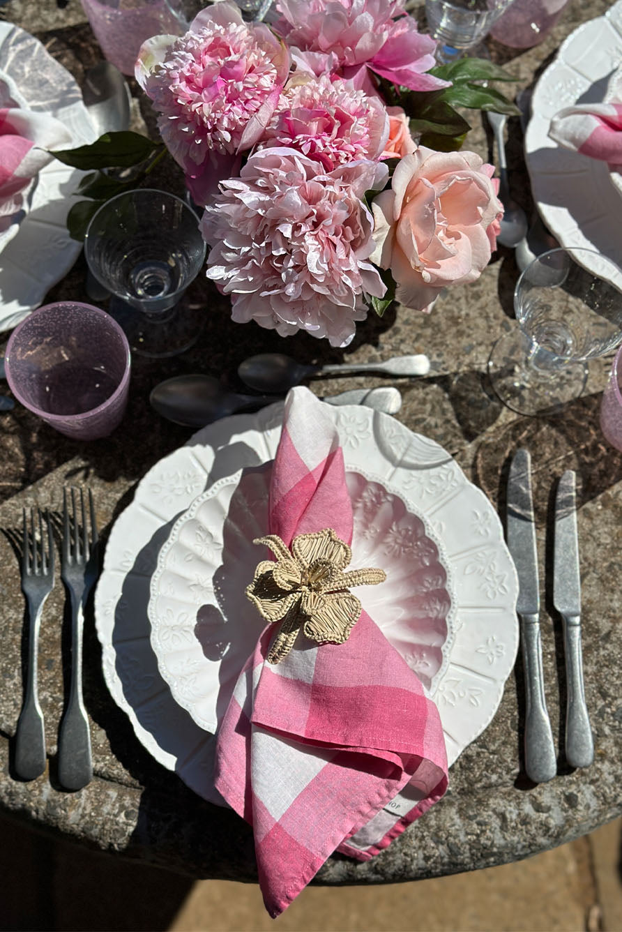 'Gingham' Linen Napkin in Rose Pink