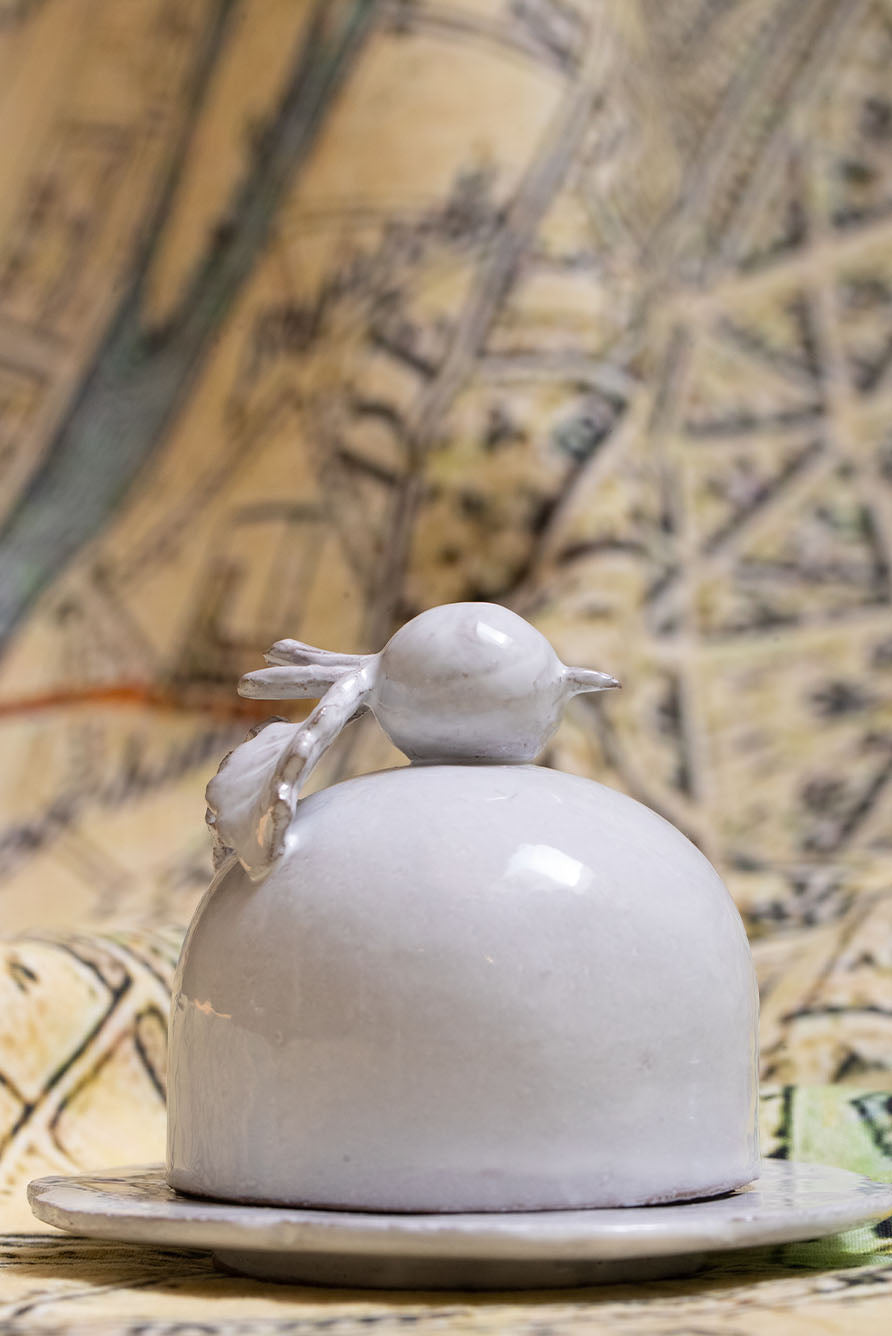 White Ceramic Radish Small Round Butter Dish by Astier de Villatte, 11.5cm