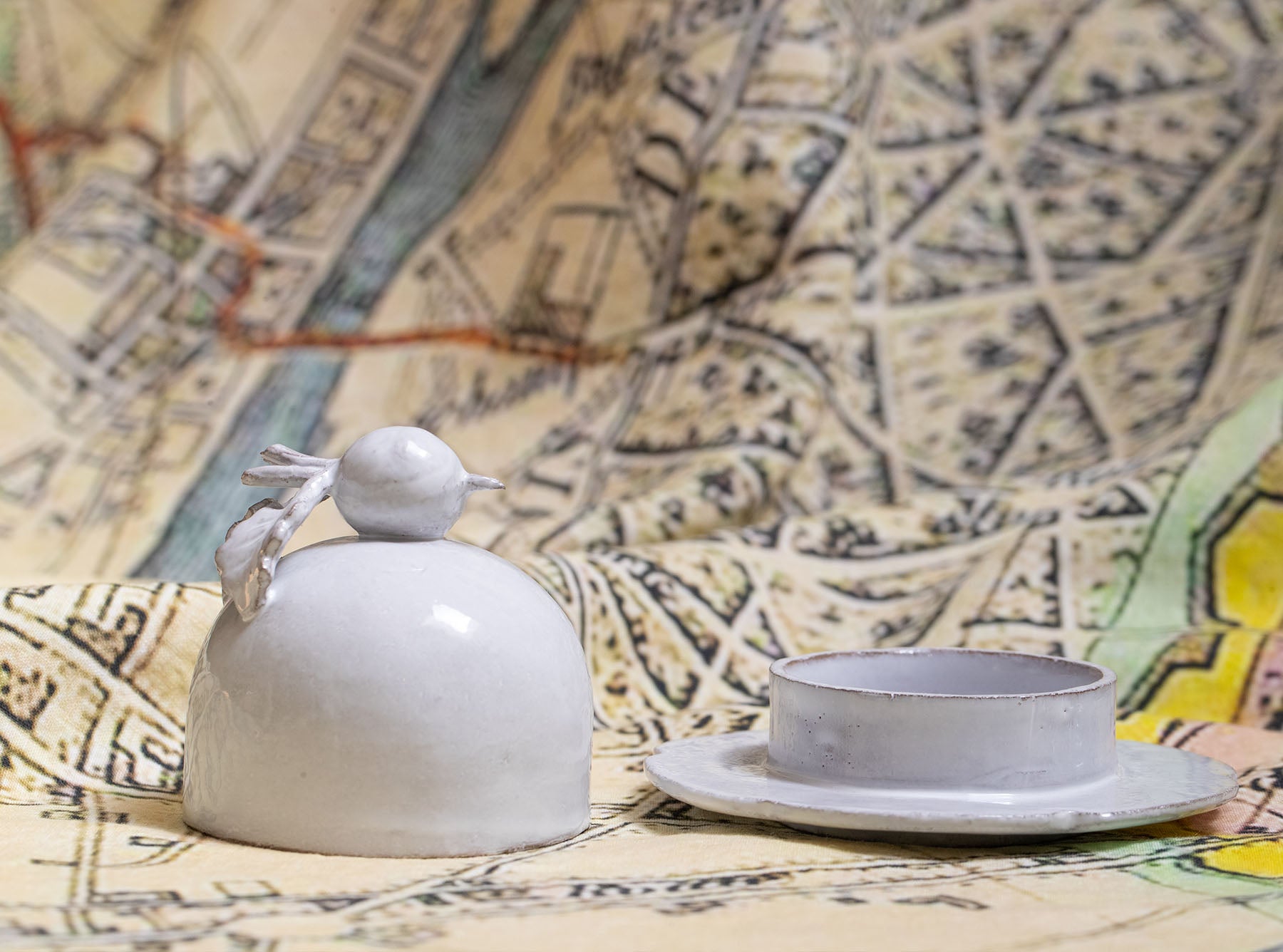 White Ceramic Radish Small Round Butter Dish by Astier de Villatte, 11.5cm