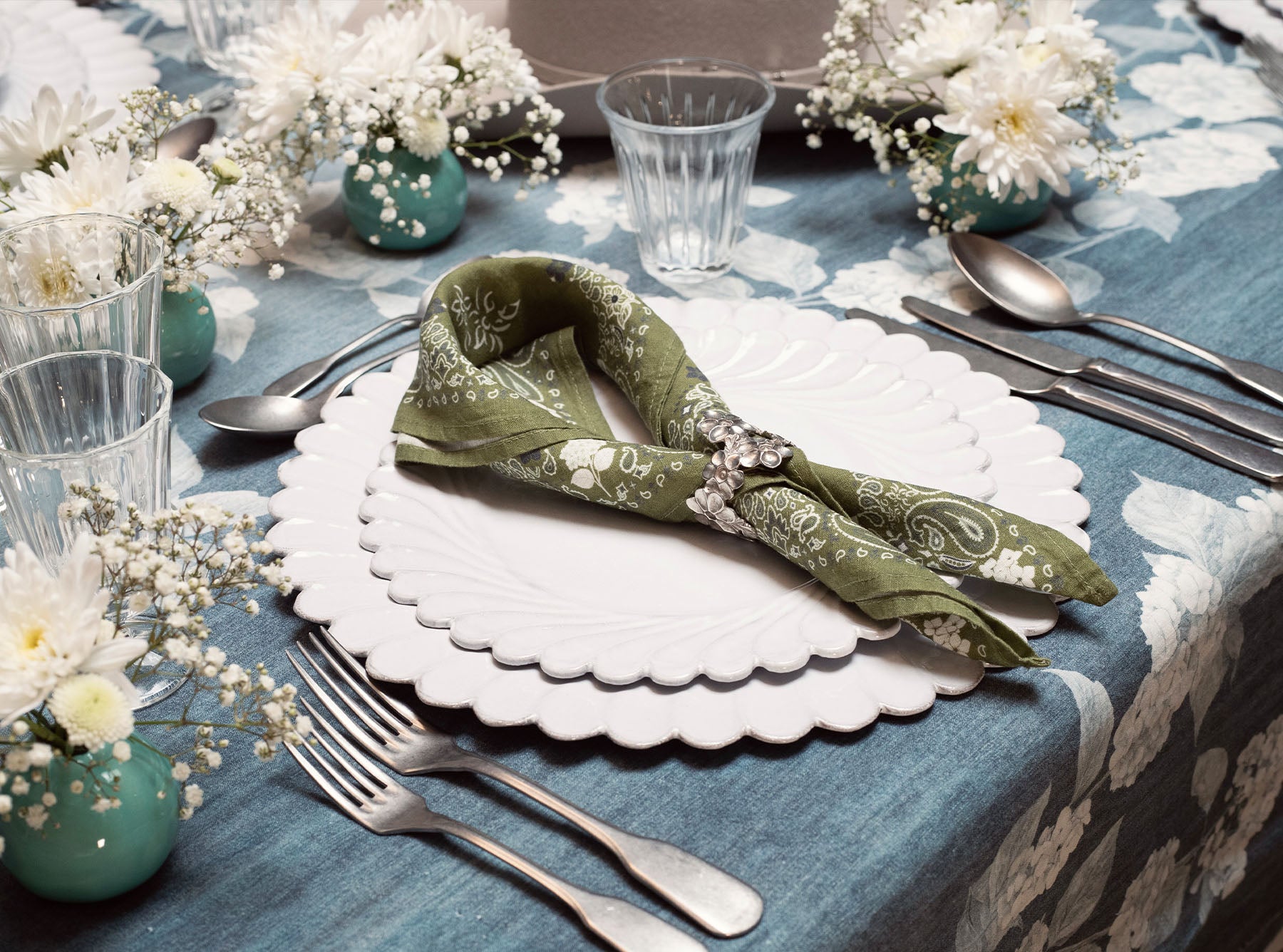 'Bandana' Linen Napkin in Avocado Green, 50x50cm