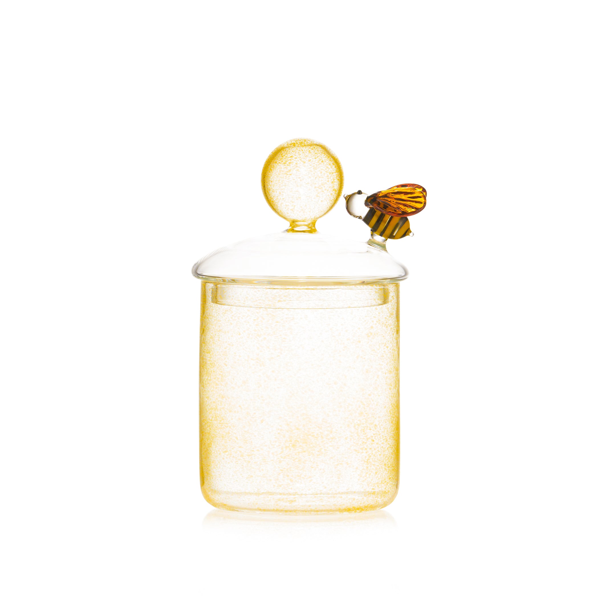 Handblown Glass Yellow Bee Jar, 17.5cm