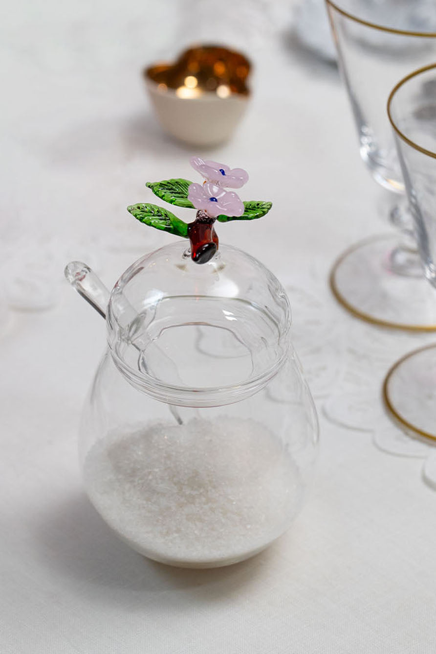 S&B x Casarialto 'Blossom' Handblown Glass Sugar Bowl & Spoon