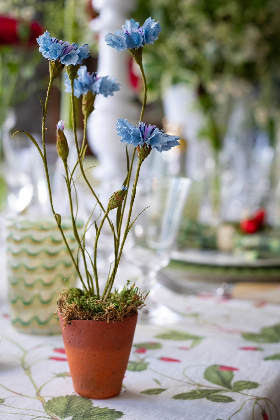 Blue Cornflower Paper Flowers & Clay Pot