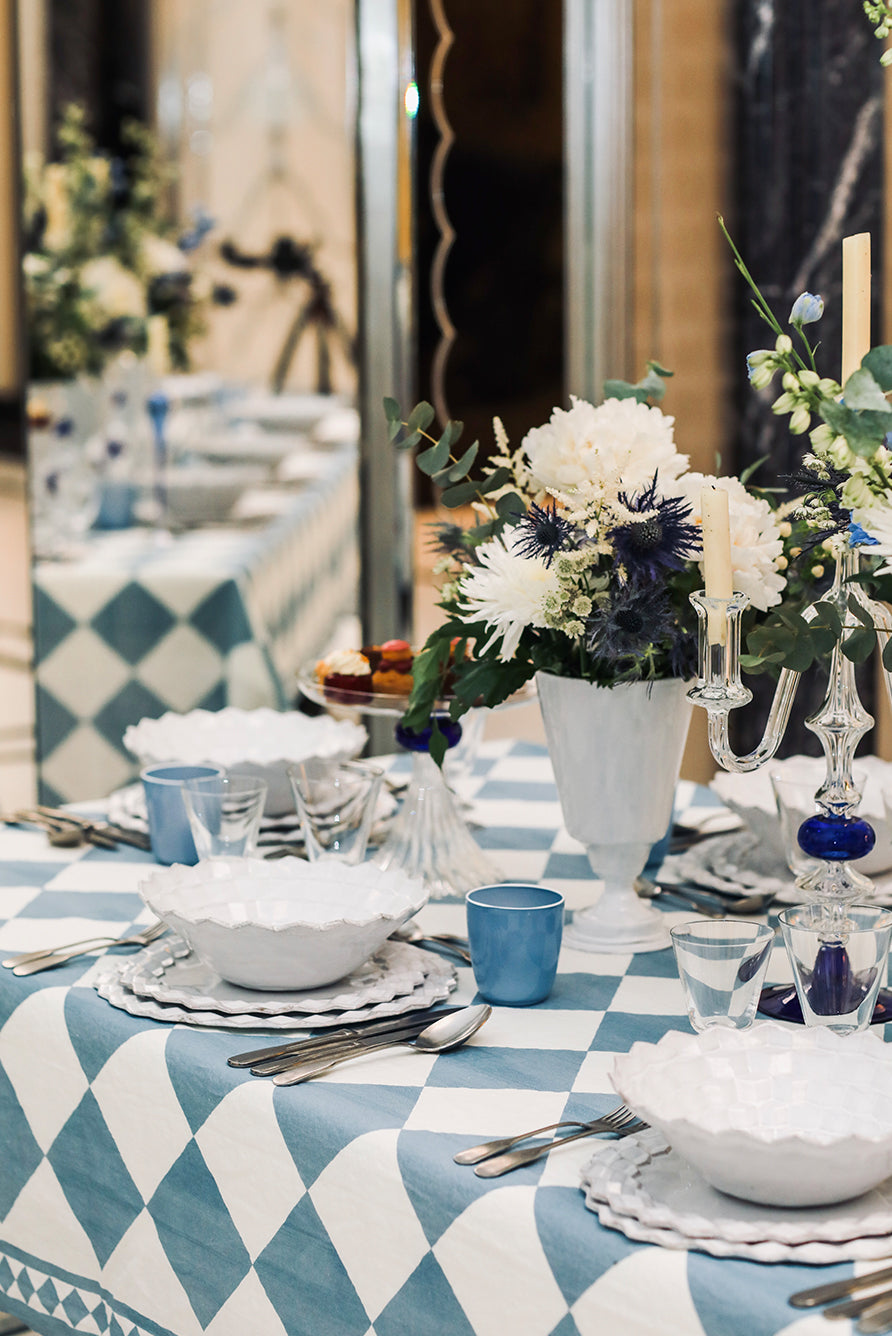 'Blue Check' Summerill & Bishop x Claridge's Linen Tablecloth