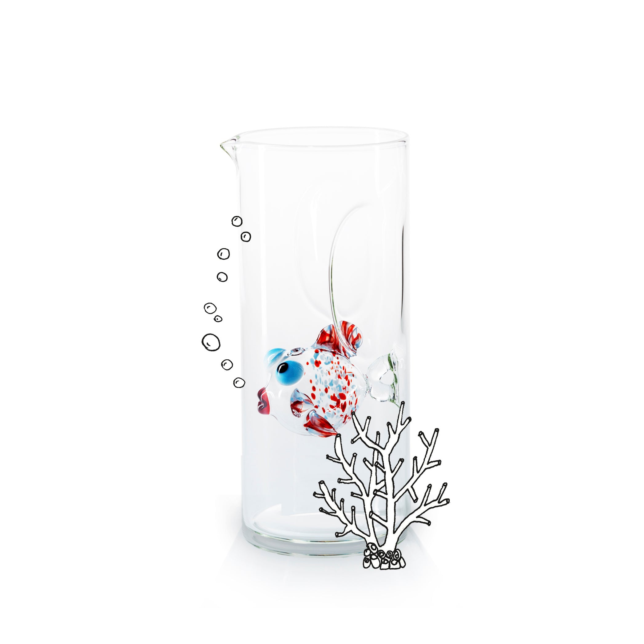 Handblown Glass Red and Blue Fish Carafe, 24.5cm