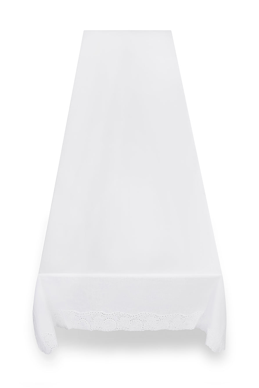 'Broderie Anglaise' White Linen Tablecloth