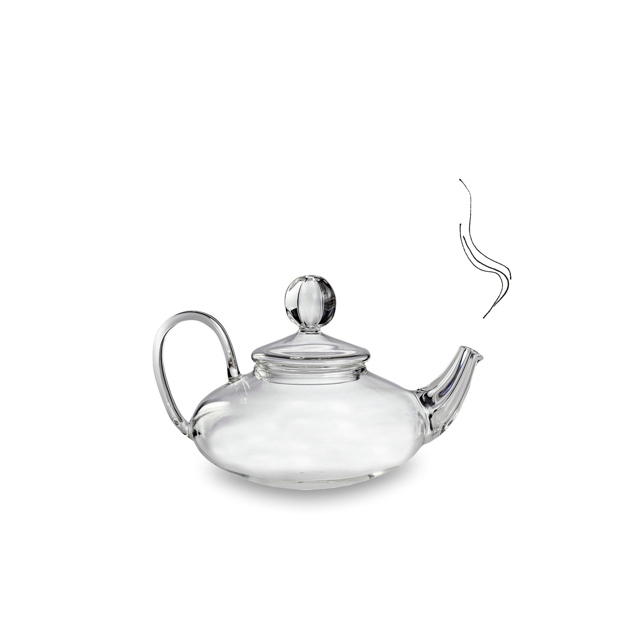 Clear Handblown Glass Low Teapot, 22cm