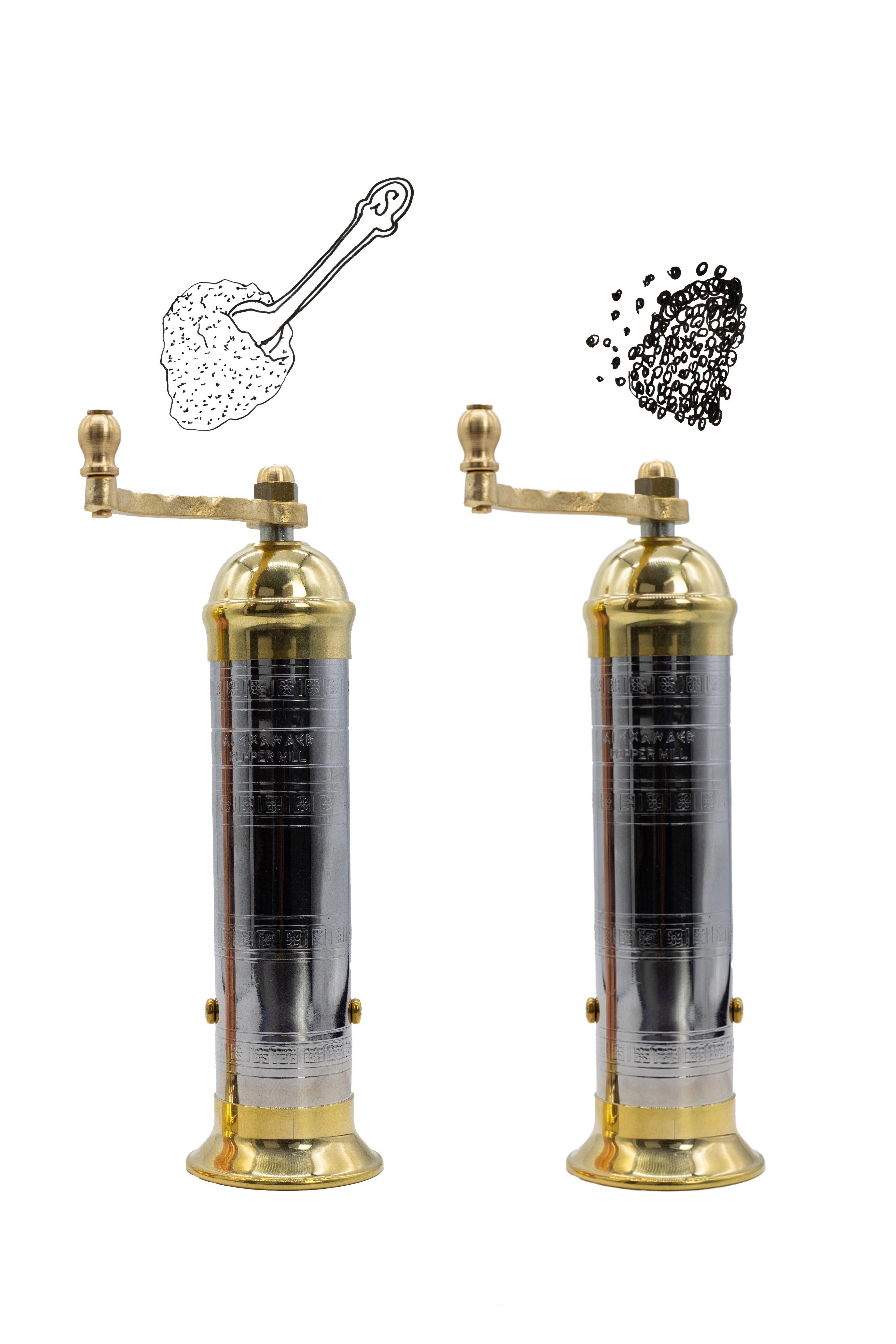 Atlas Chrome Gloss & Polished Brass Salt & Pepper Mills, 20.5cm