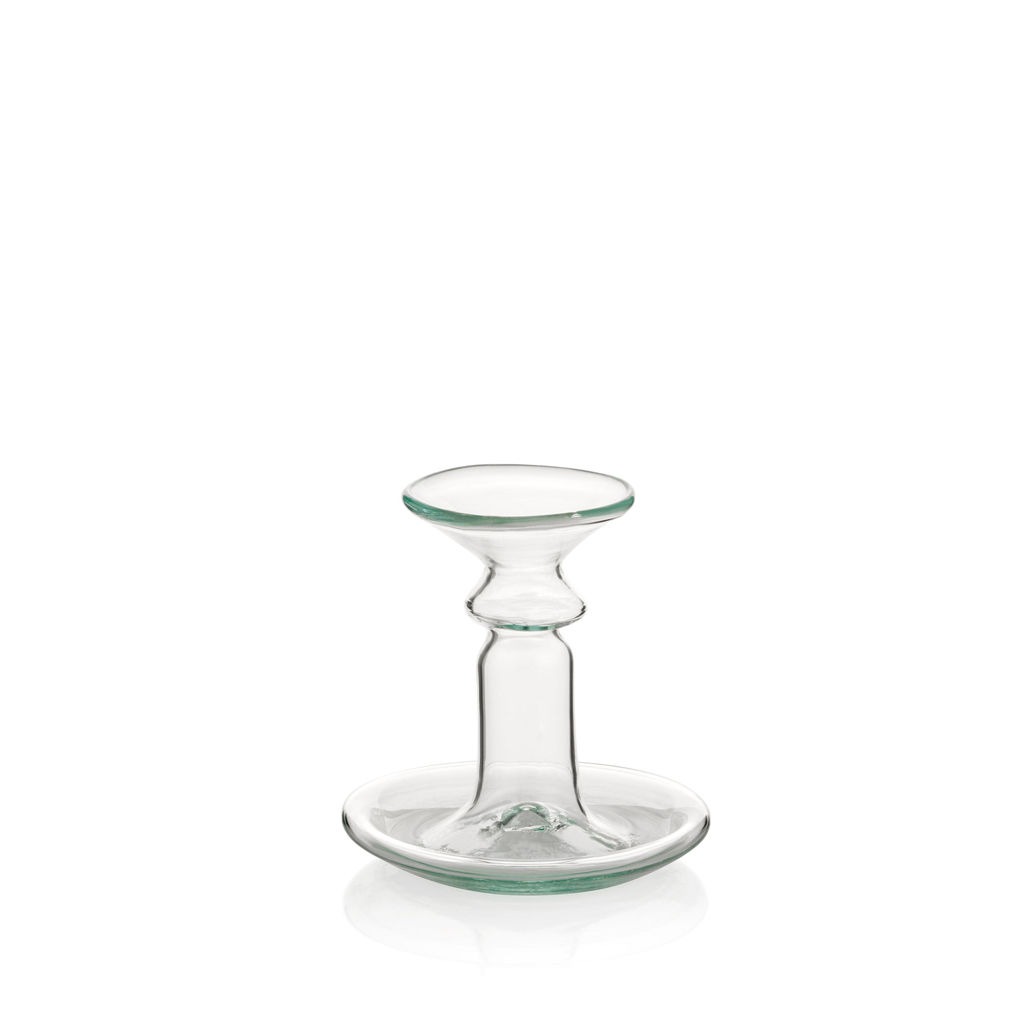 Handblown Recycled Glass Candlestick in Clear Glass, Small 11cm