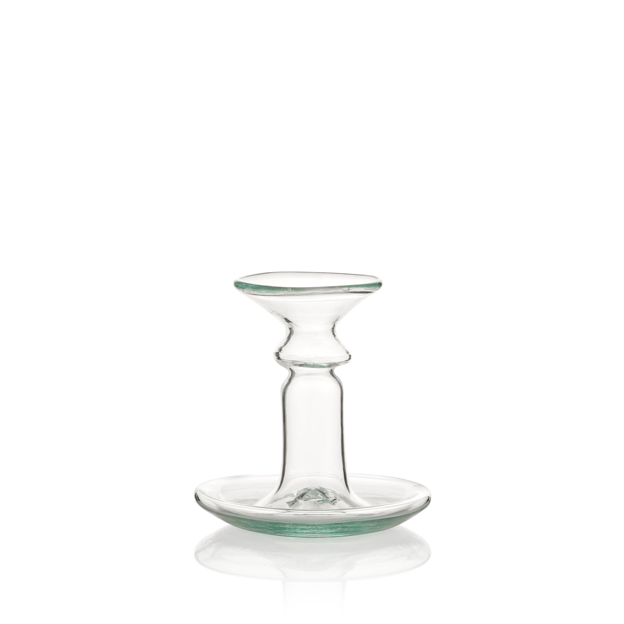 Handblown Recycled Glass Candlestick in Clear Glass, Small 11cm
