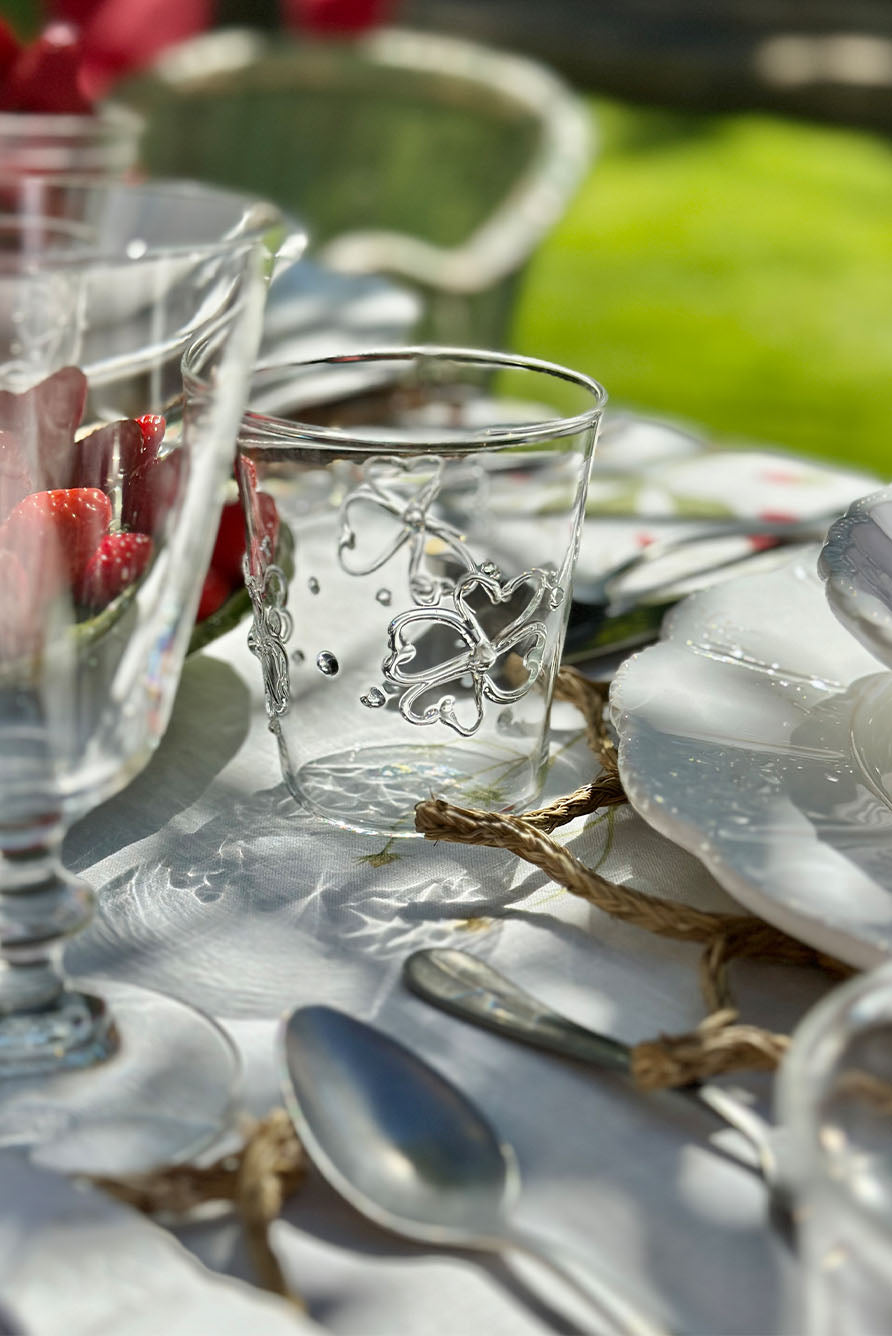 Handblown Clover Pattern Clear Water Glass, 9.5cm