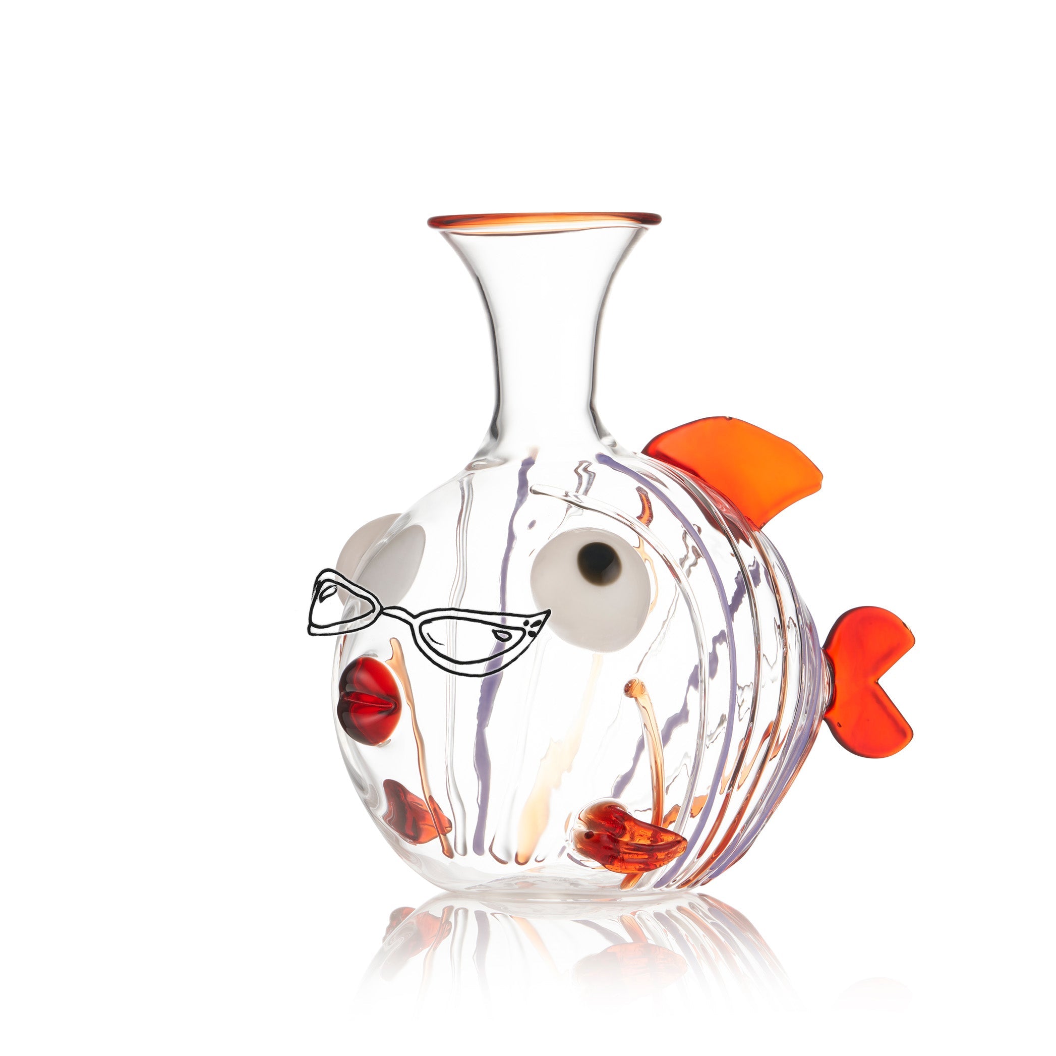 Handblown Glass Colisared Fish Decanter Red and Orange, 25cm