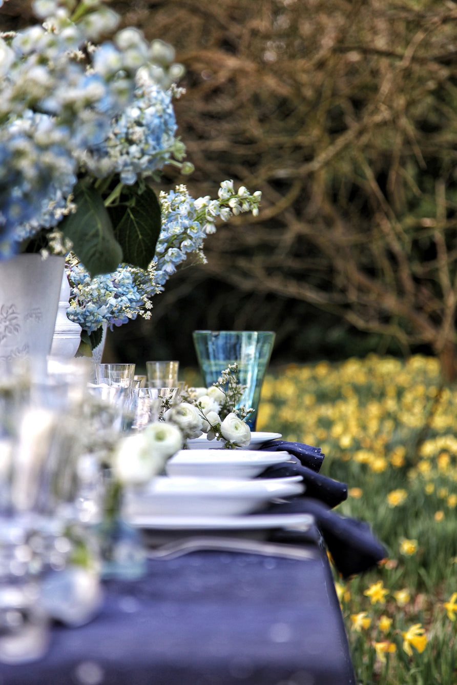 Constellation Linen Tablecloth in Cosmic Blue