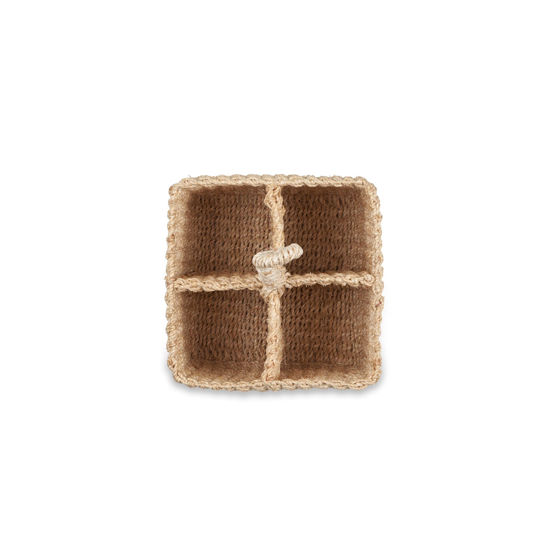 Abaca Small Woven Cutlery Basket With a Handle in Cream