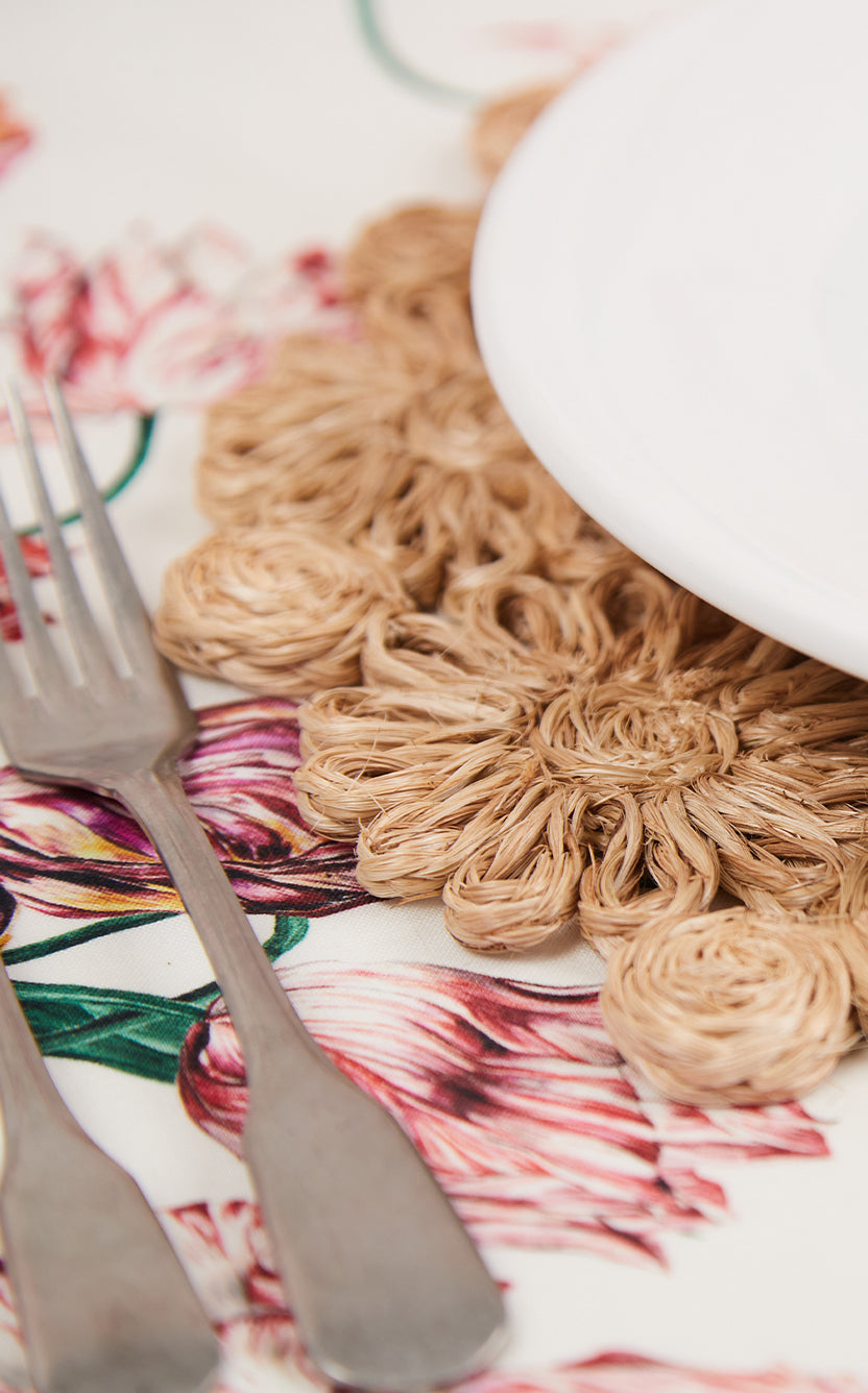 Floral Woven Abaca Placemat in Natural, 40cm