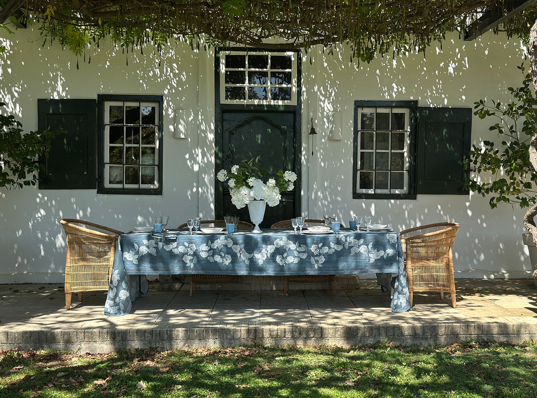 S&B x Blackberry Farm Denim Hydrangea Linen Tablecloth
