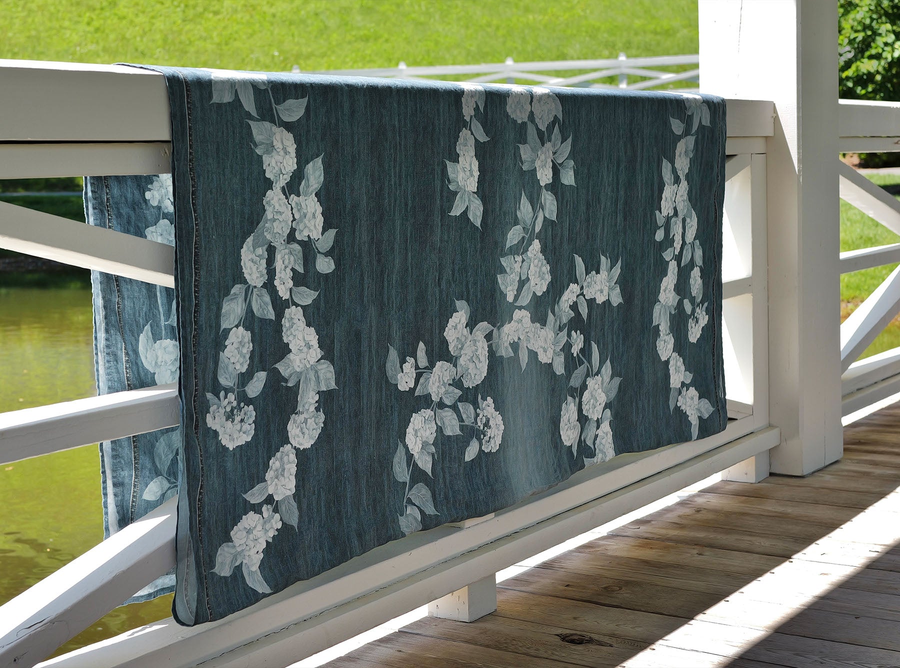 S&B x Blackberry Farm Denim Hydrangea Linen Tablecloth