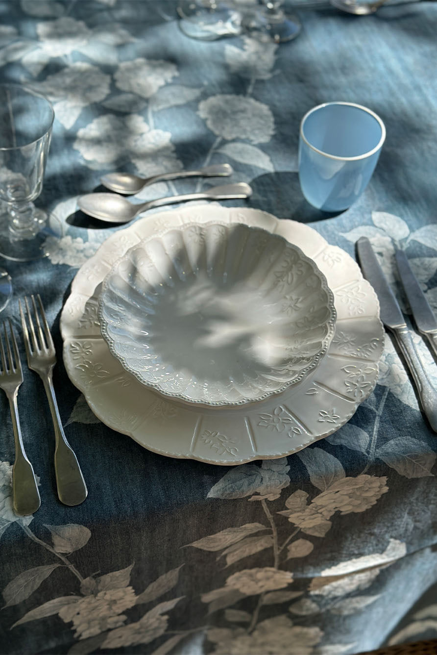 S&B x Blackberry Farm Denim Hydrangea Linen Tablecloth