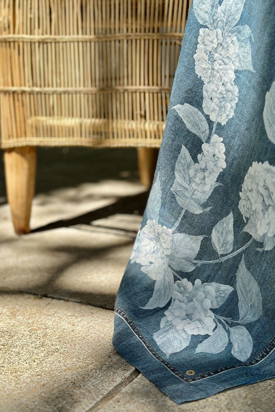 S&B x Blackberry Farm Denim Hydrangea Linen Tablecloth