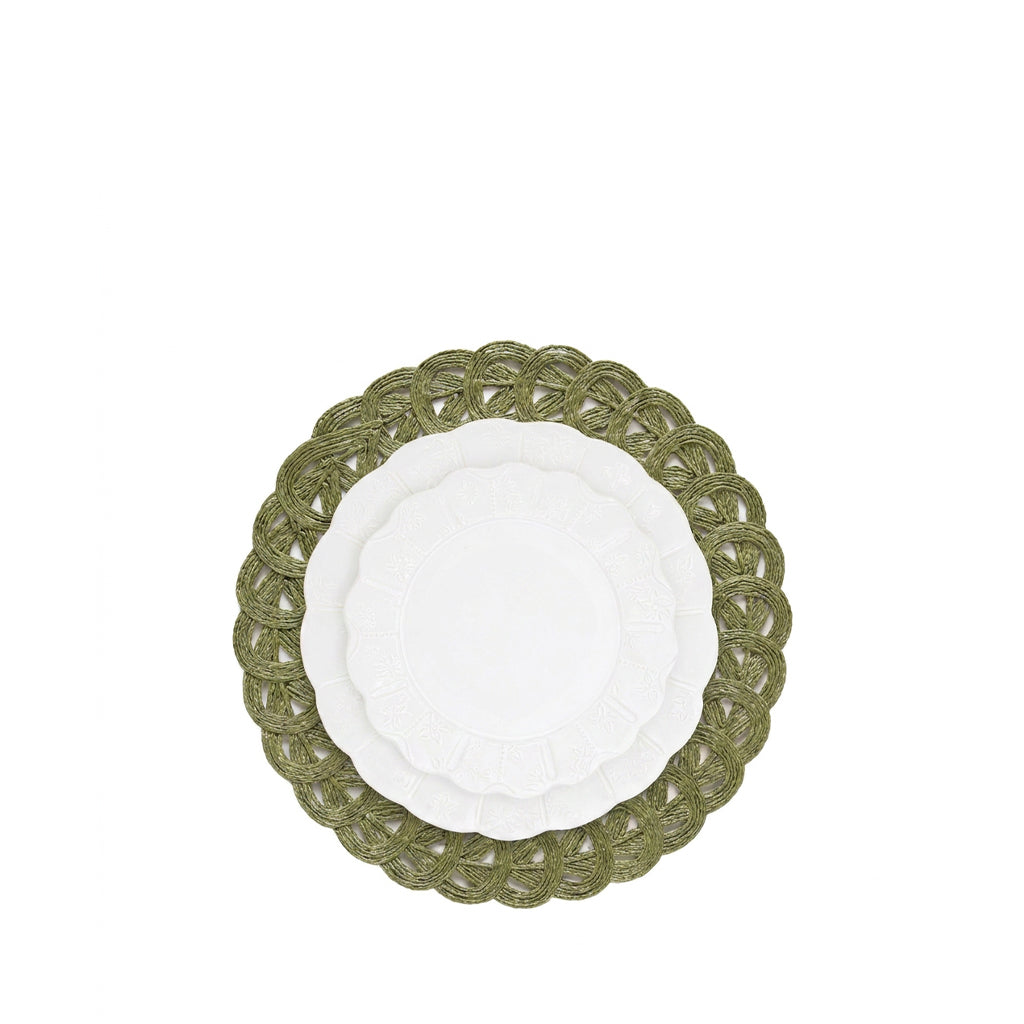 'Elia' Handwoven Straw Effect Placemat in Green, 40cm