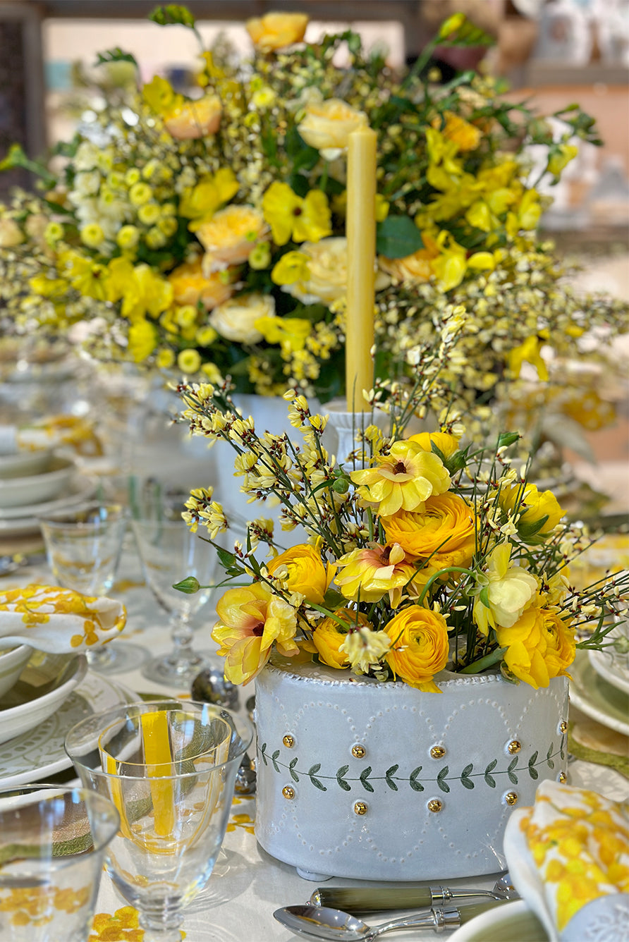 Green Laurel Stripe Handles Candle Holder, 20cm