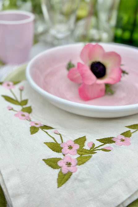 Embroidered Cherry Blossom Linen Napkin, 50x50cm