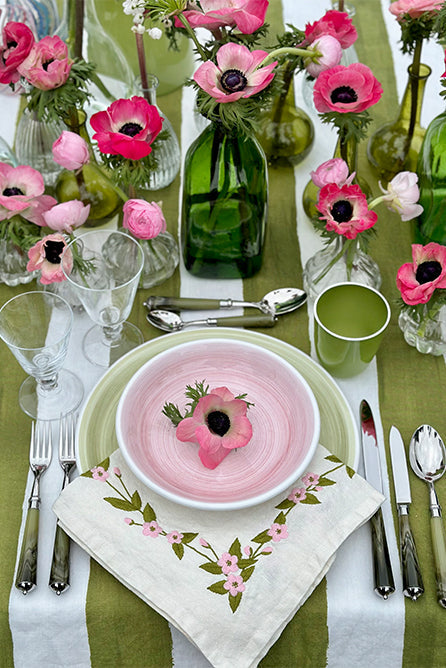Embroidered Cherry Blossom Linen Napkin, 50x50cm