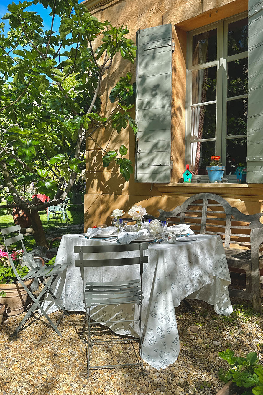 Bernadette's Falling Flower Square Linen Tablecloth in Light Blue, 200cm x 200cm