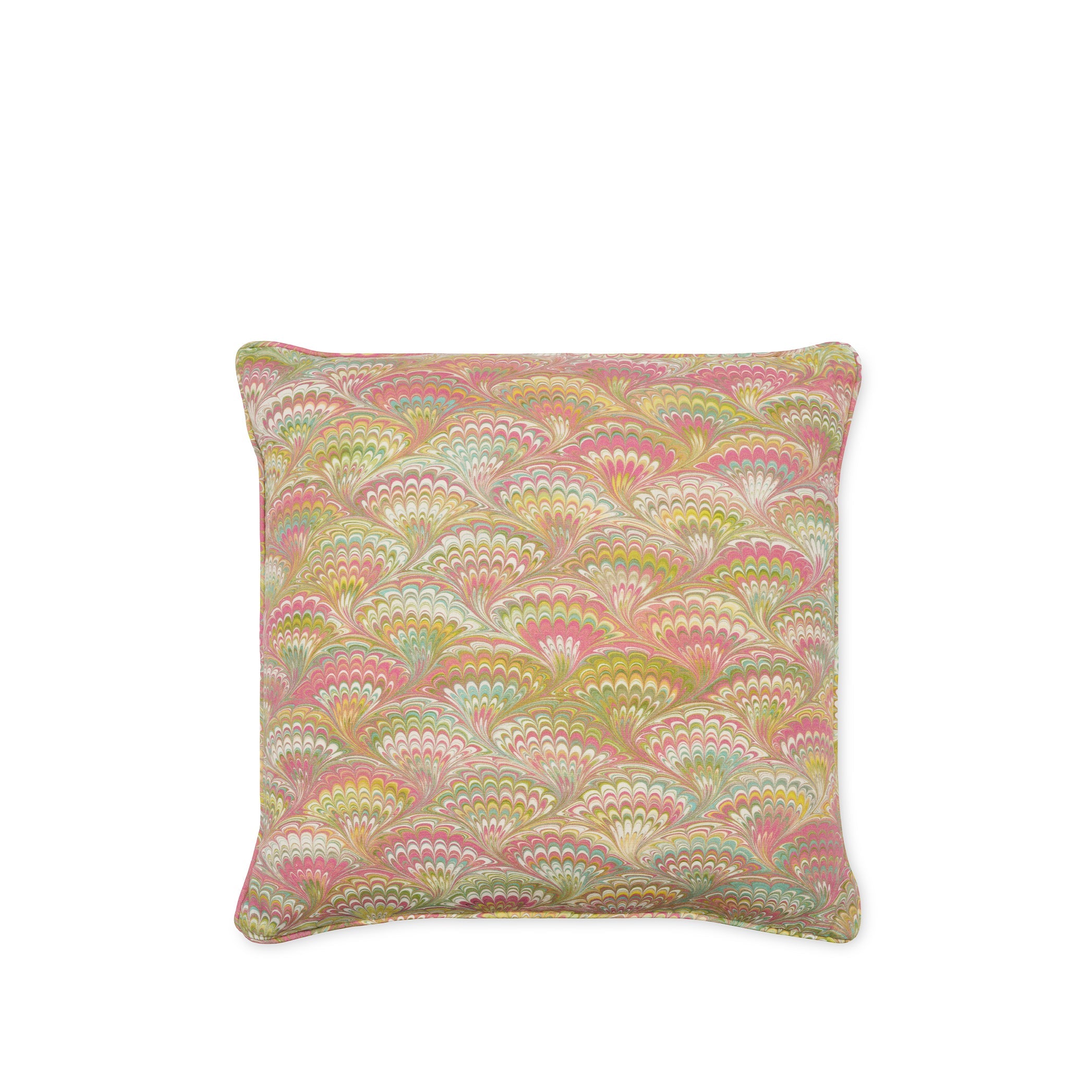 'Marble Fan' Linen Cushion in Pink, Green & Yellow, 50x50cm