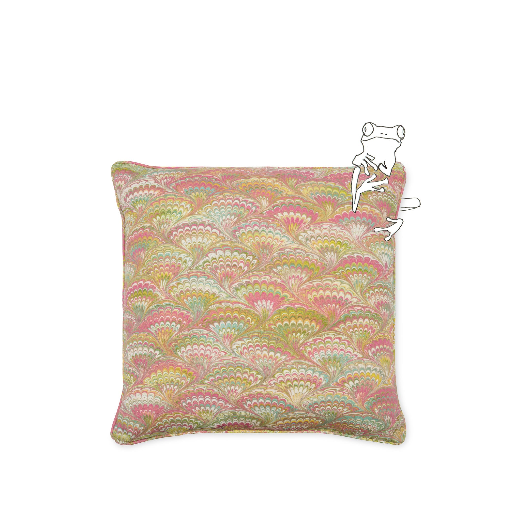 'Marble Fan' Linen Cushion in Pink, Green & Yellow, 50x50cm