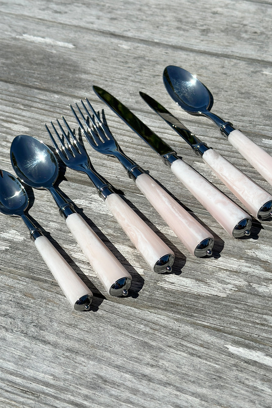 Julia Faux Rose Quartz & Stainless Steel 7 Piece Cutlery Set
